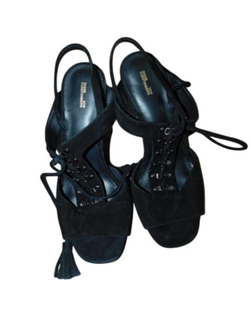 Diane Von Furstenberg Size 9.5M Black Suede Tassle Tie Designer Heels NWT