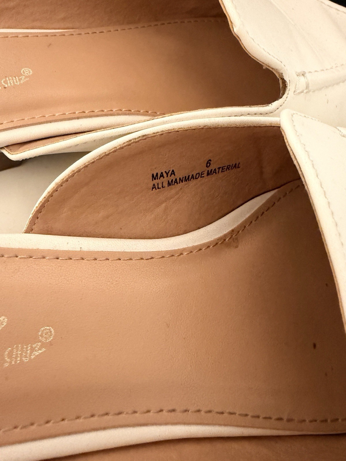Maya Women’s White Leather Slip-On Mule Loafer Flats Pointed Toe Sz 6