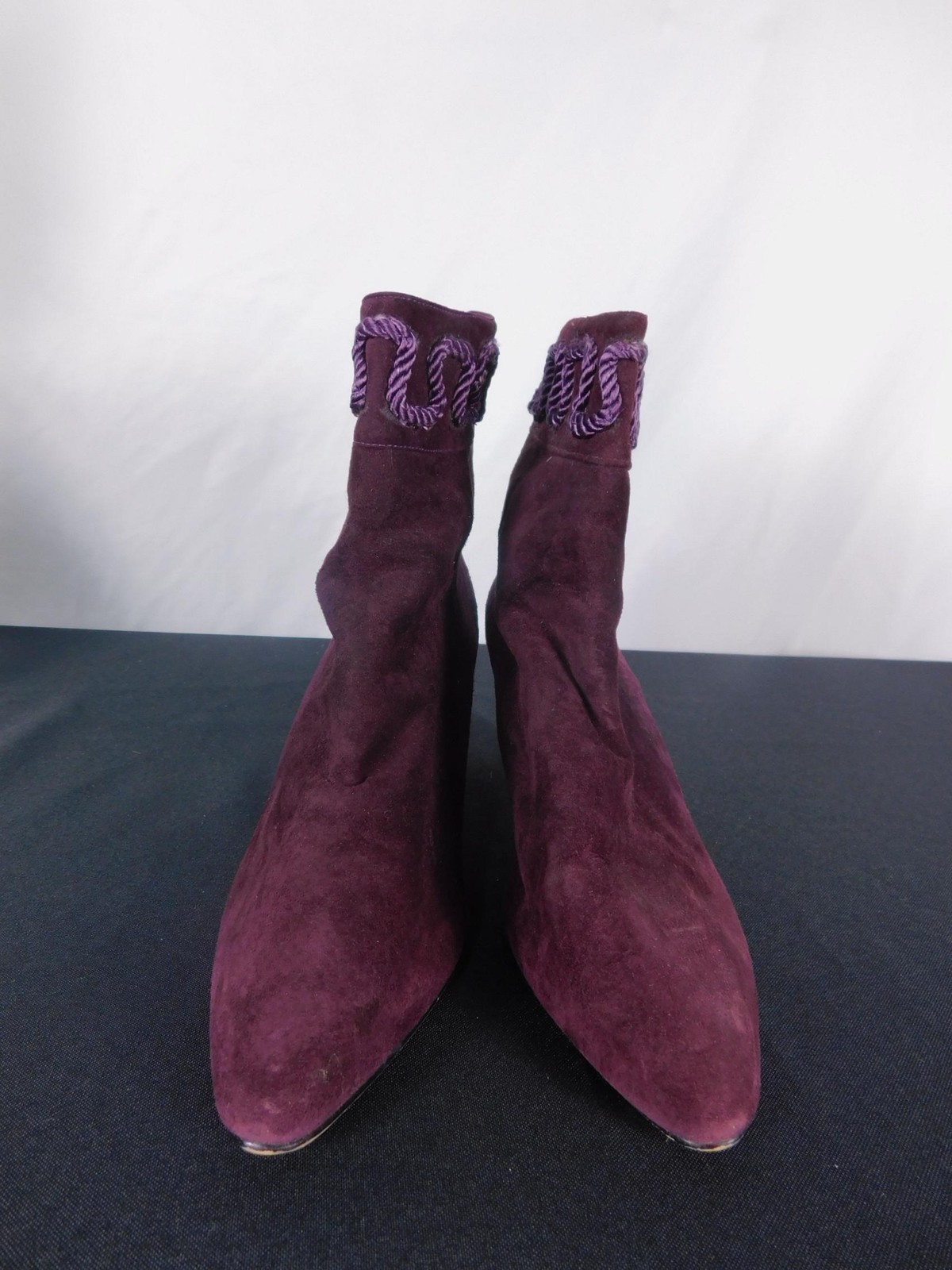 Vintage Plum Purple Suede Ankle Booties US 9 Pointed Toe Kitten Heel