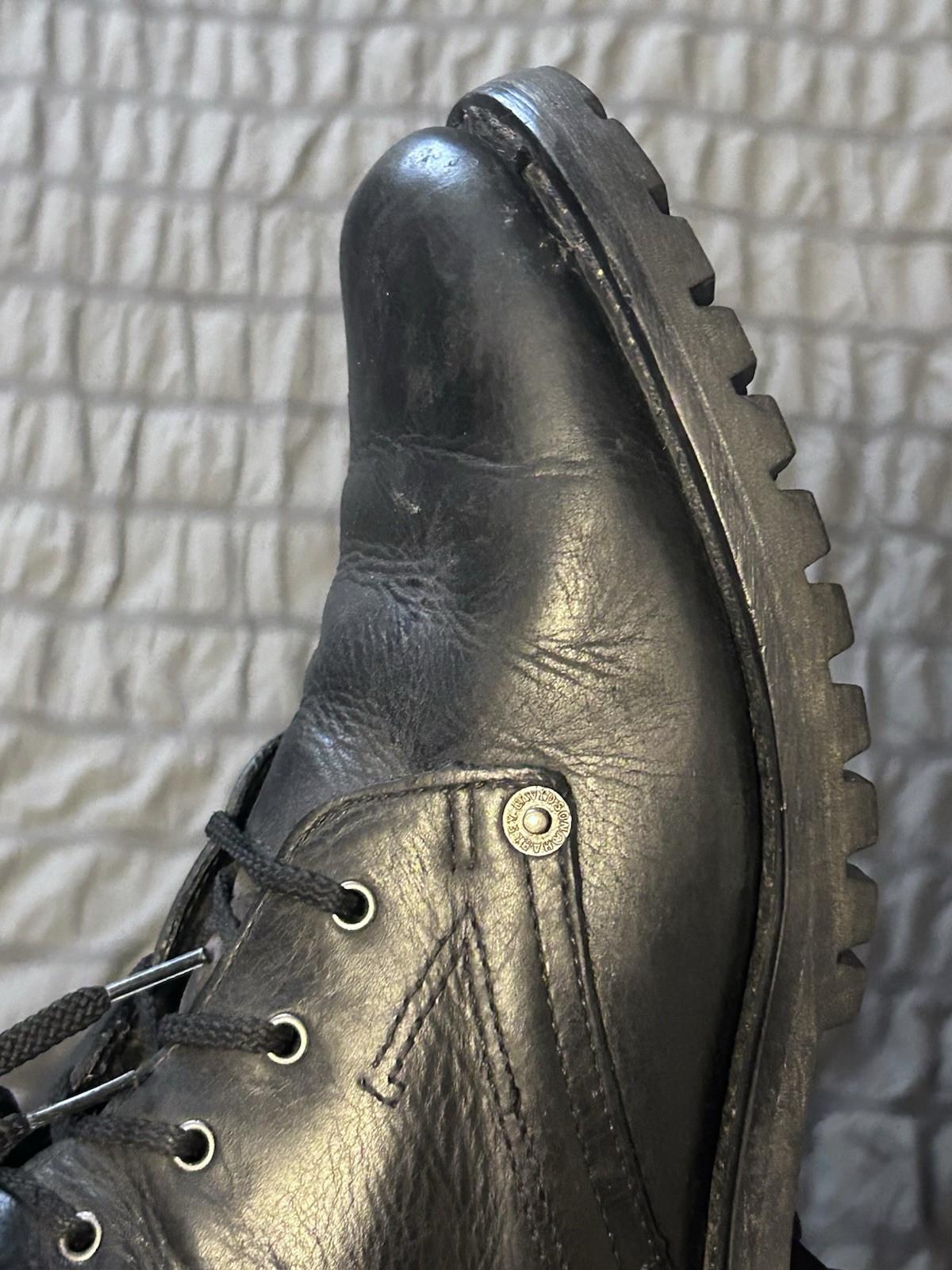 Harley Davidson Boots Womens 7.5 Black Leather 84070 Side Zipper Riding Motto