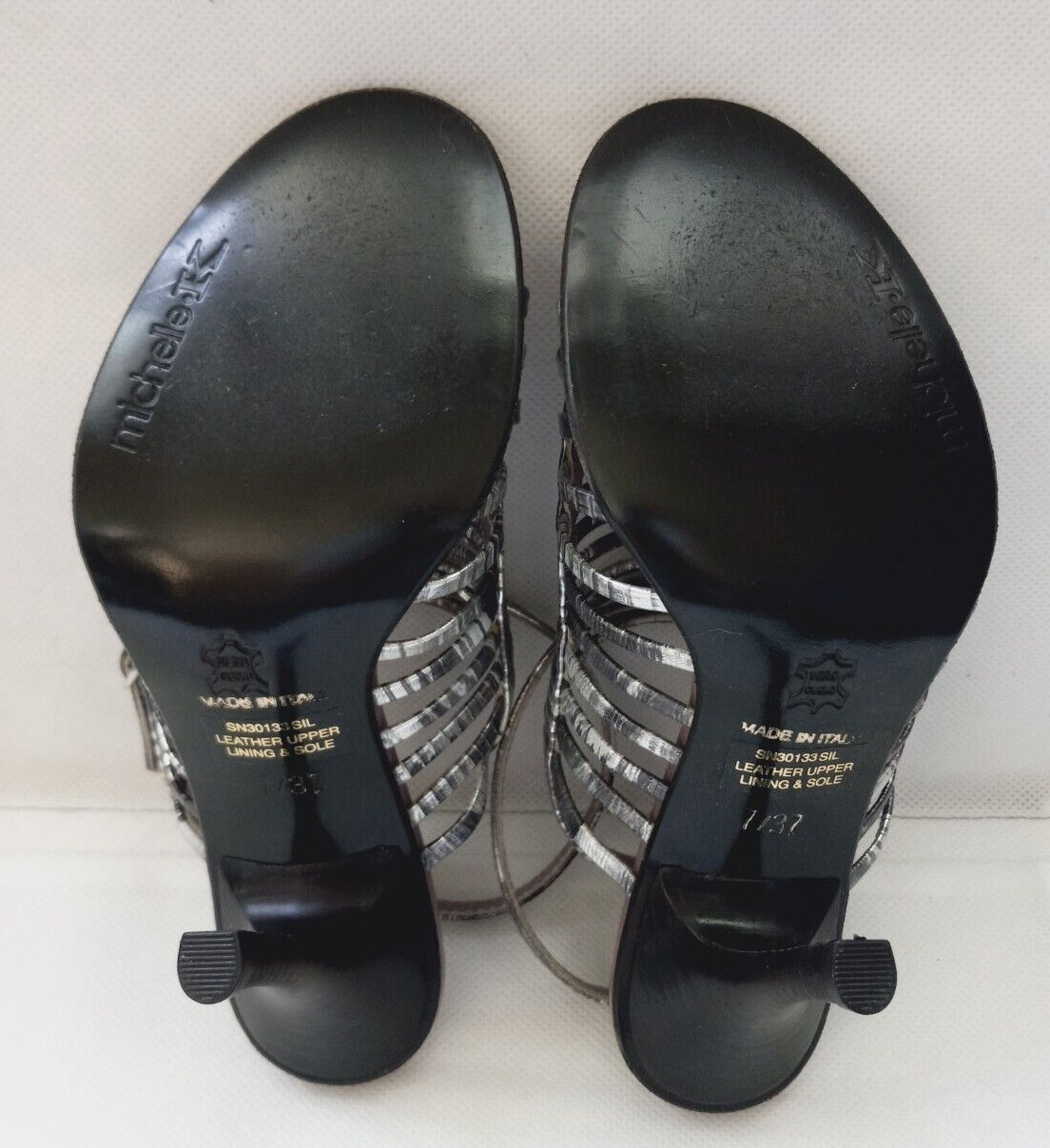 Michelle.K Women’s size US 7/37 Silve Leather Ankle Strap High Heel