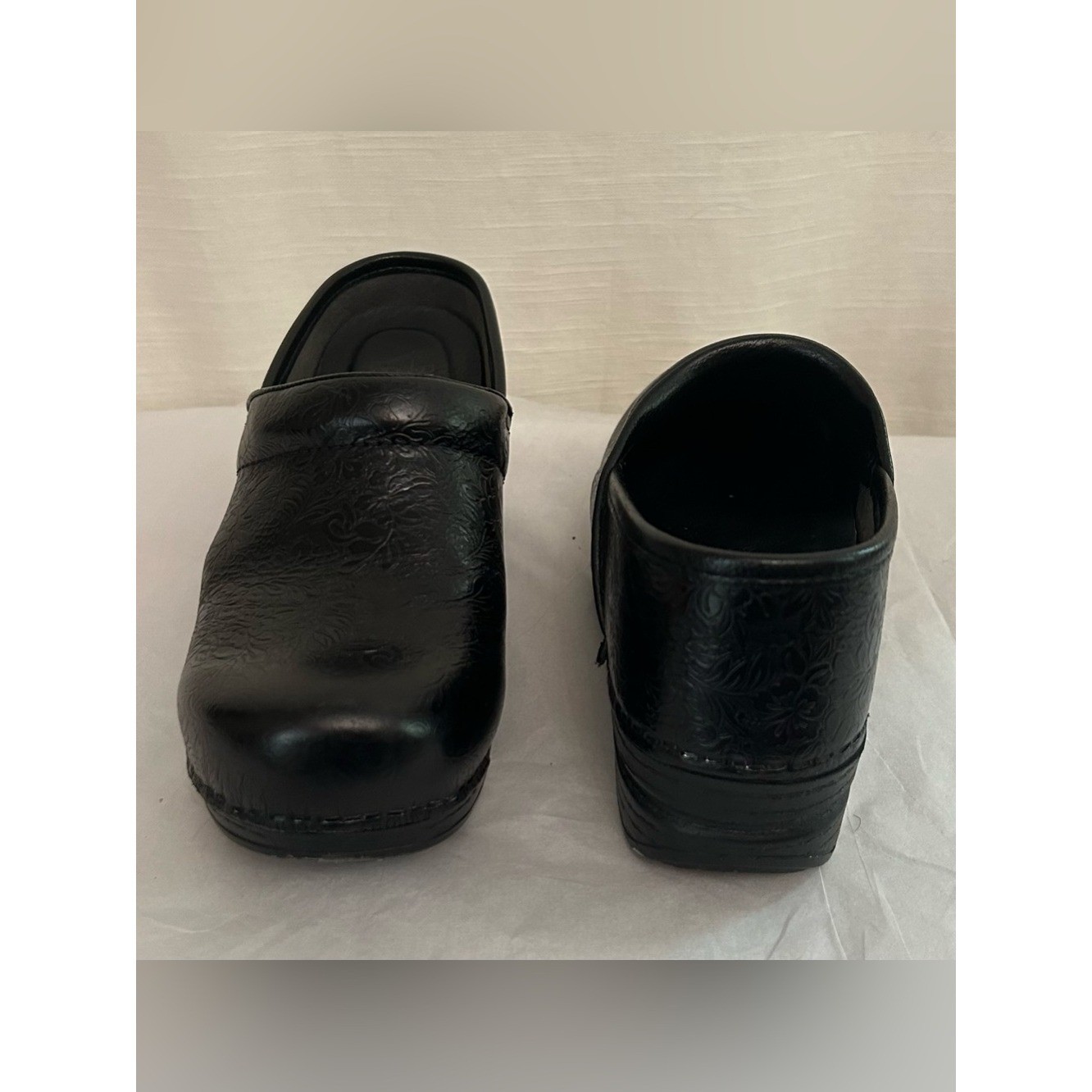 Dansko Black Leather Slip-On Clogs