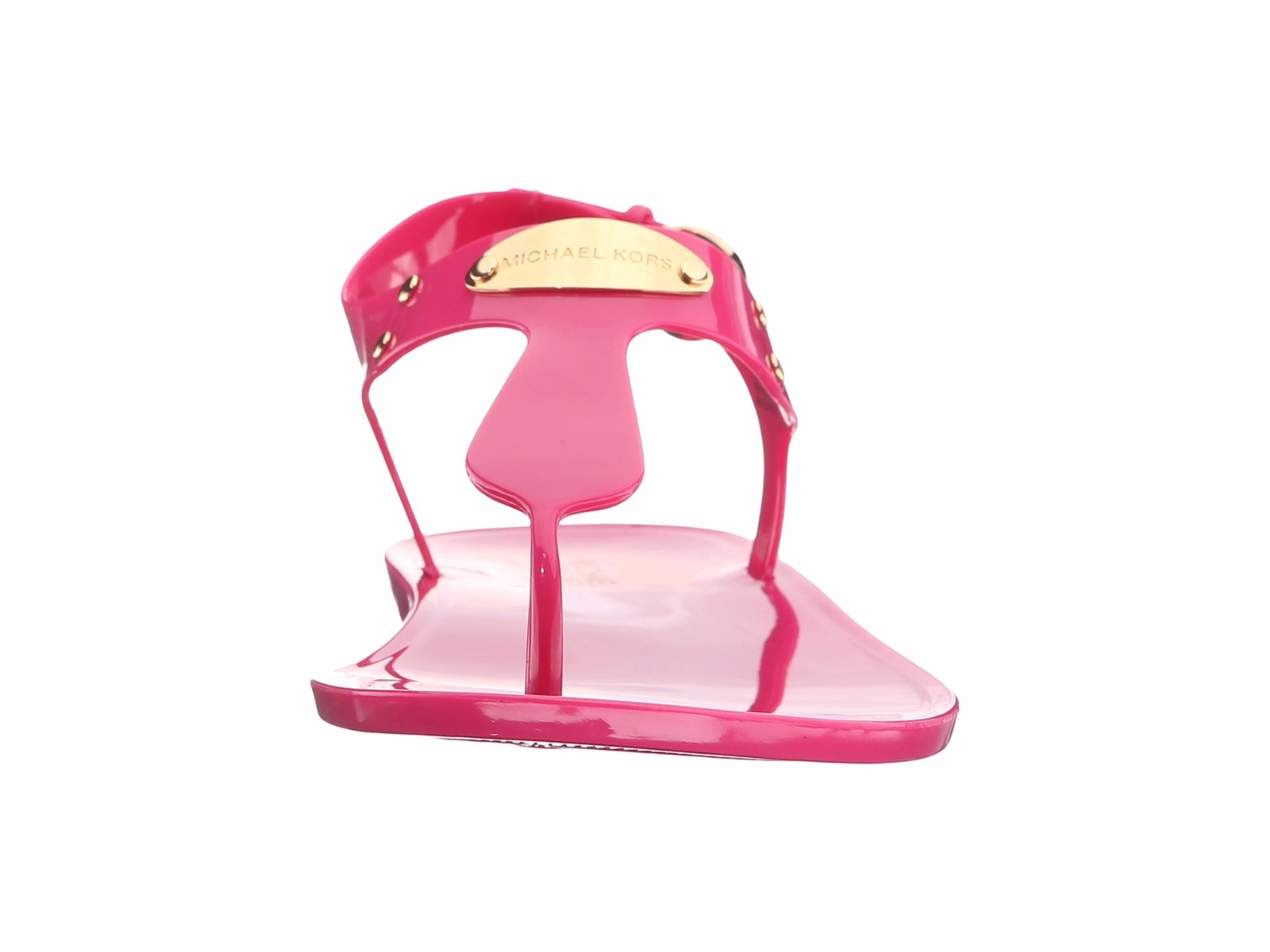 MICHAEL KORS MK PLATE JELLY RASPBERRY PINK PVC WOMENS THONG LOGO SHOES MULTISIZE