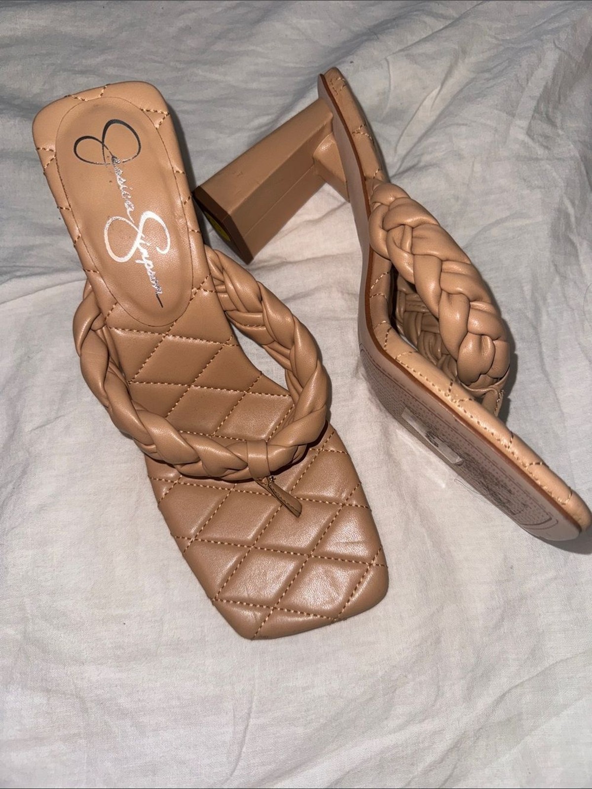 NWOT Jessica Simpson Tan Braided Block Heel Sandals Size 8.5