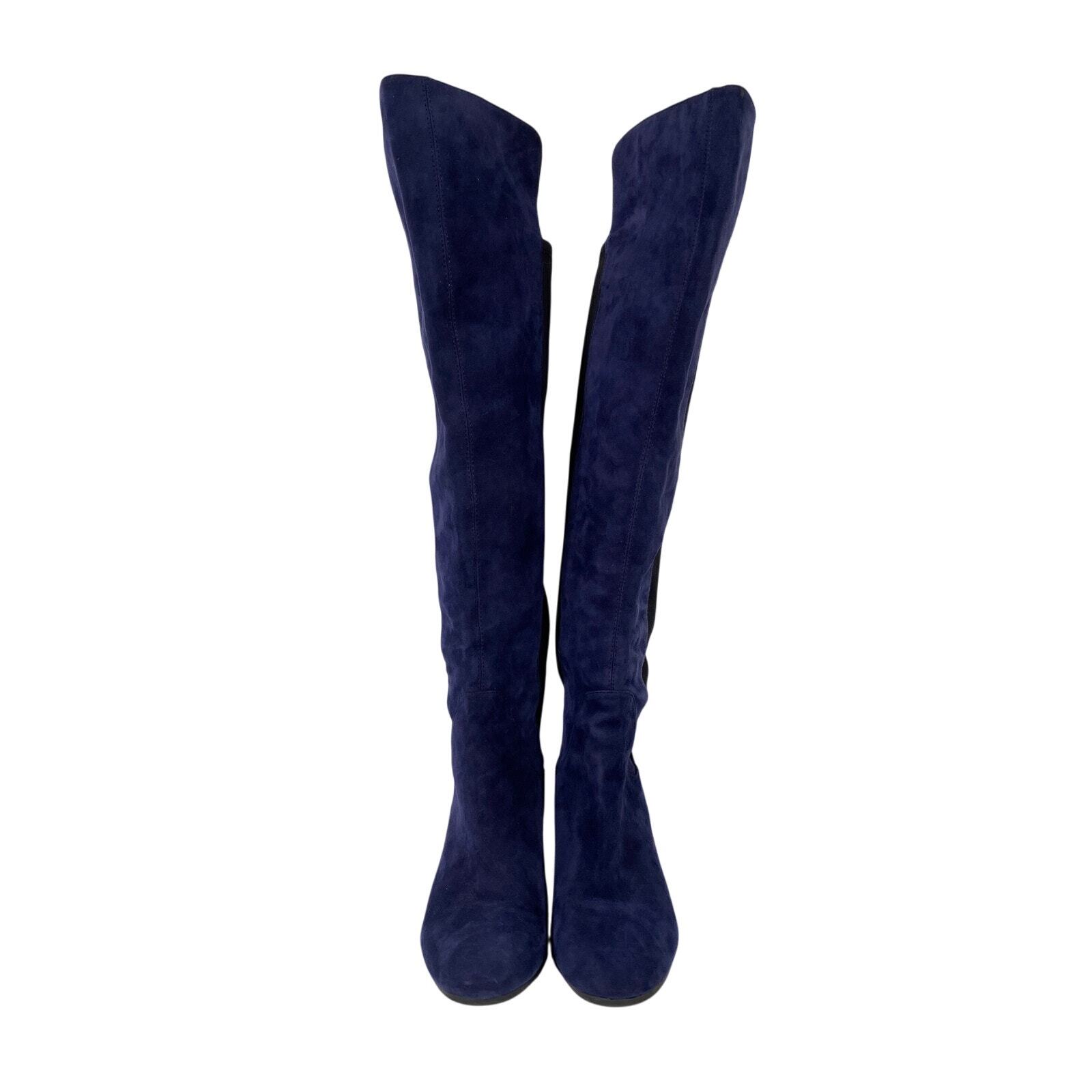 Nine West Women’s Tiberia Tall Riding Boots Royal Blue Suede Textile Wedge 6M