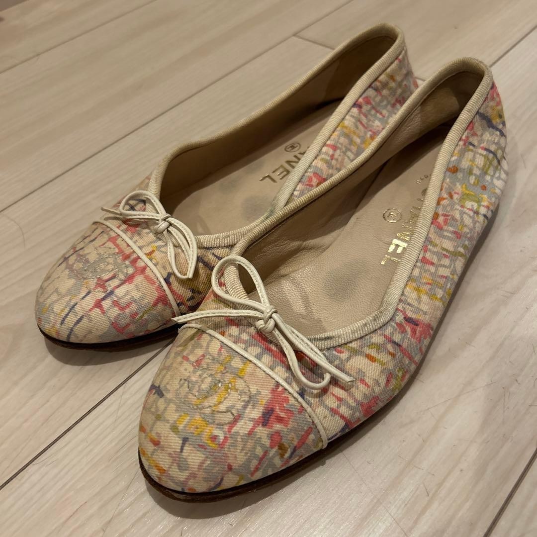 CHANEL Cocomark Flat Shoes Pumps EU 36.5 US 6.5 Canvas Multicolor Women Used