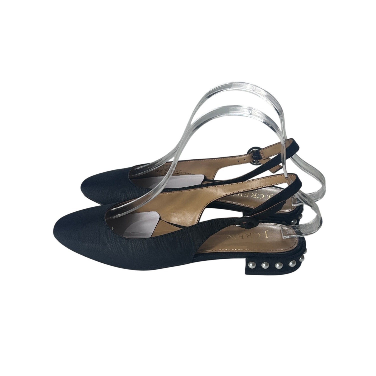 J.Crew Pearl-Heel Slingback Flats Black Textile BU506 Womens Size 5 NEW
