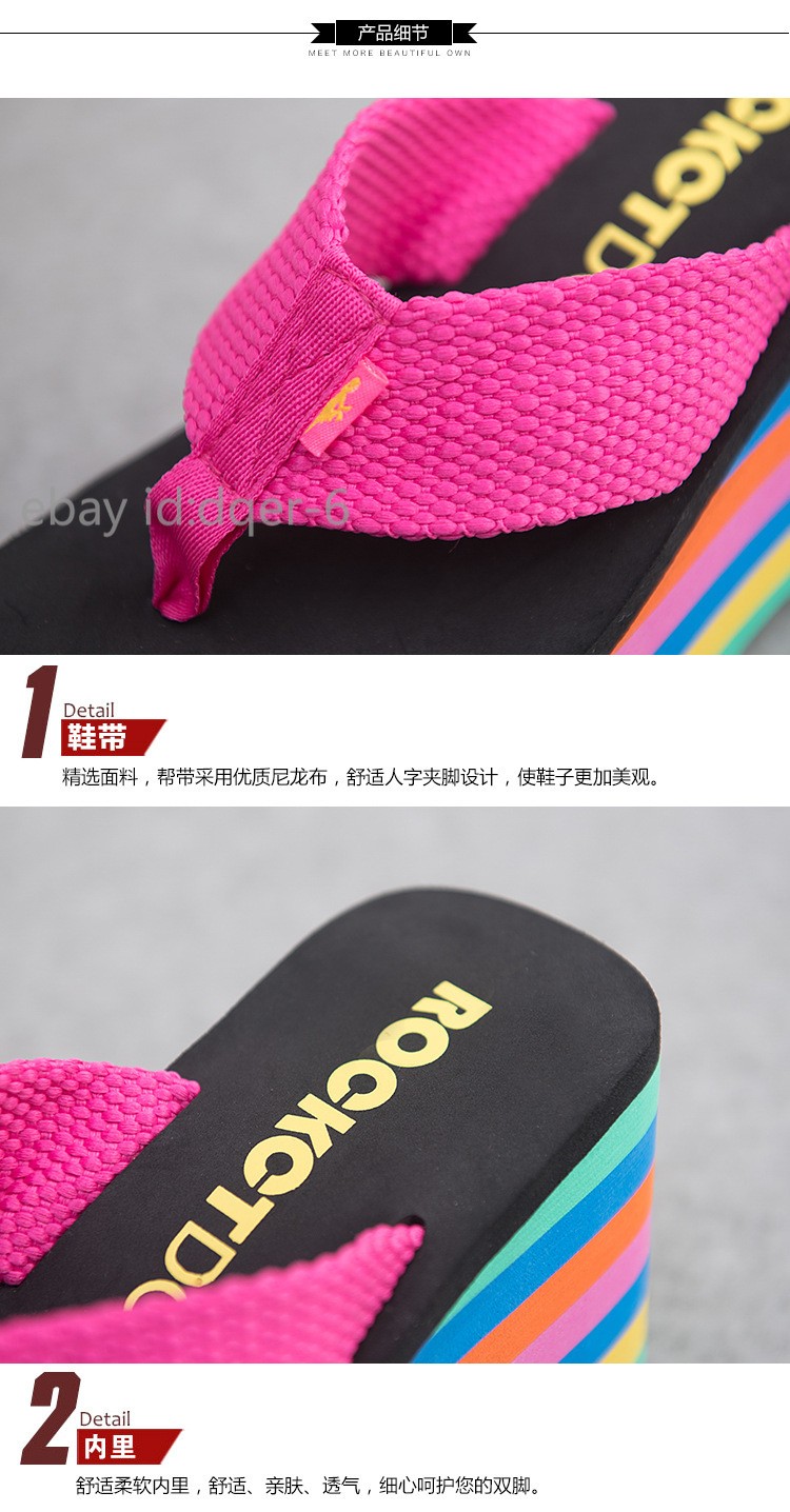 Womens Wedges Flip Flops Summer High Heels Sandals Platform Slippers Solid Shoes