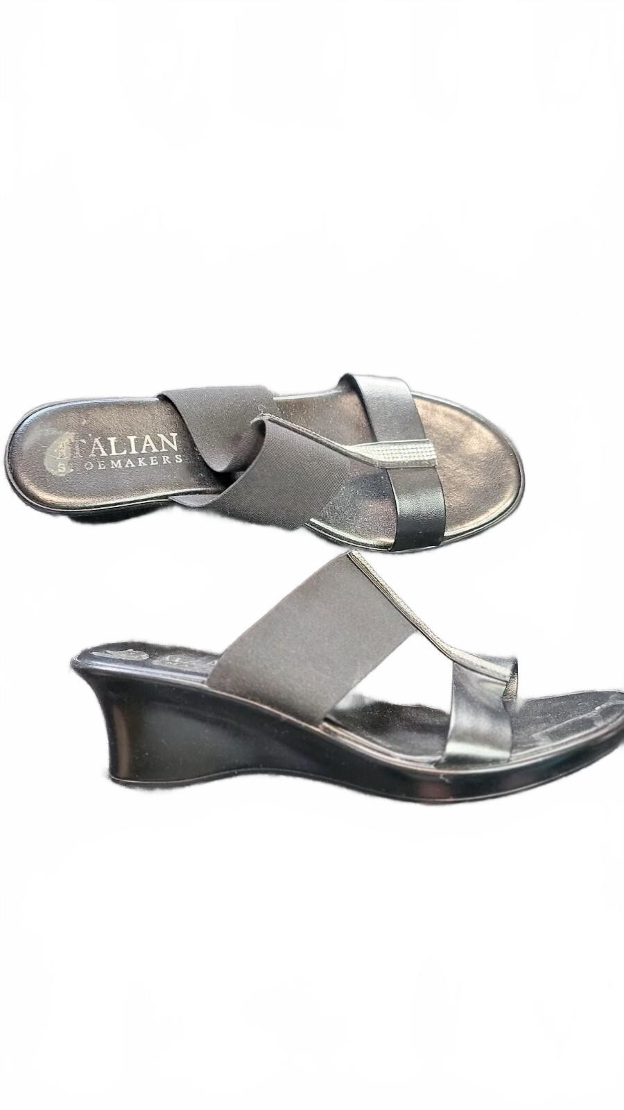 Italian Shoemakers Black Wedge Sandals Size 9M with Elastic Straps