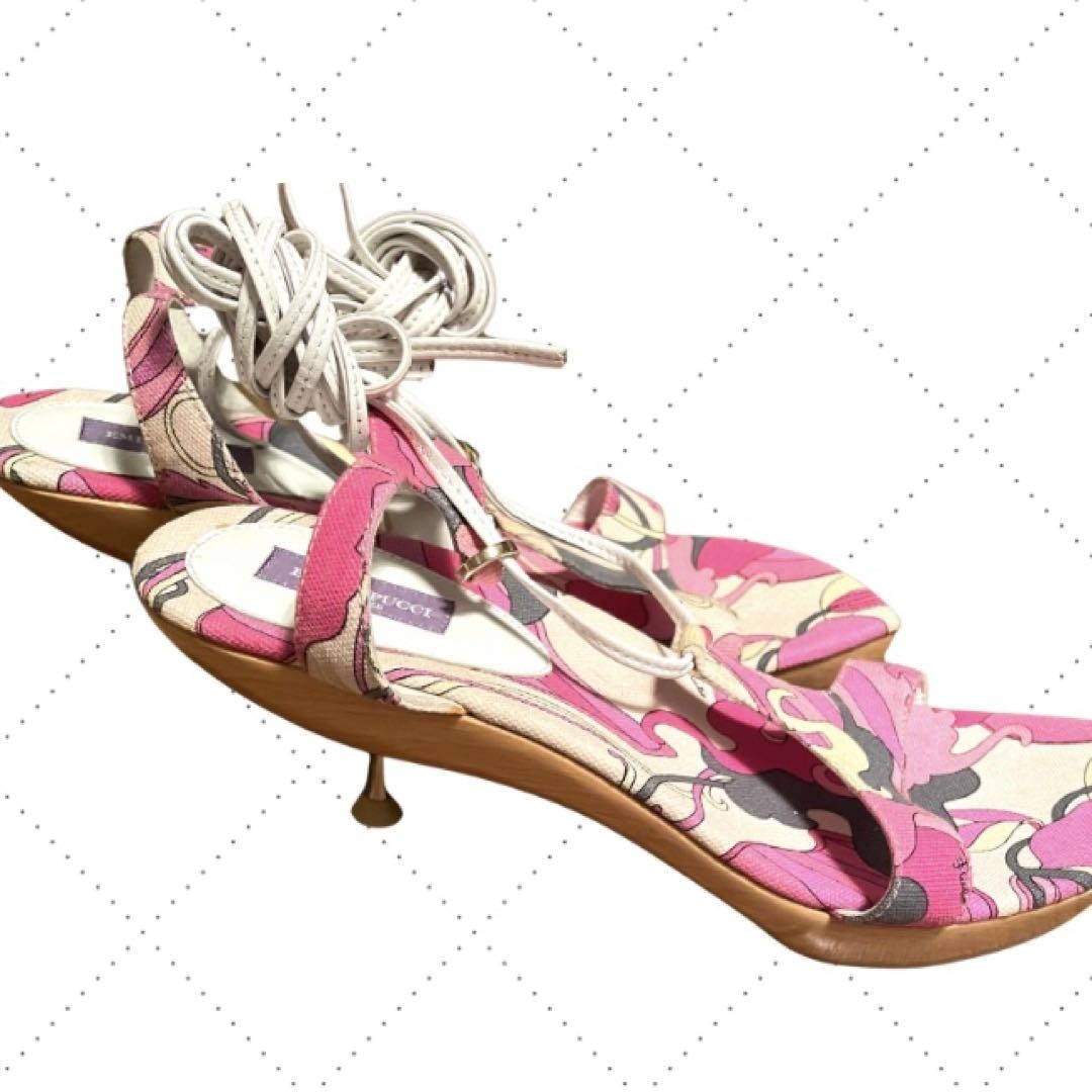 Emilio Pucci Lace-Up Sandals Pink White 38