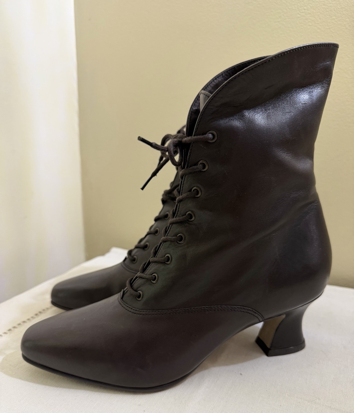 Vintage Nine West Edwardian Victorian Witchy Brown Leather Ankle Boots NOS 6.5