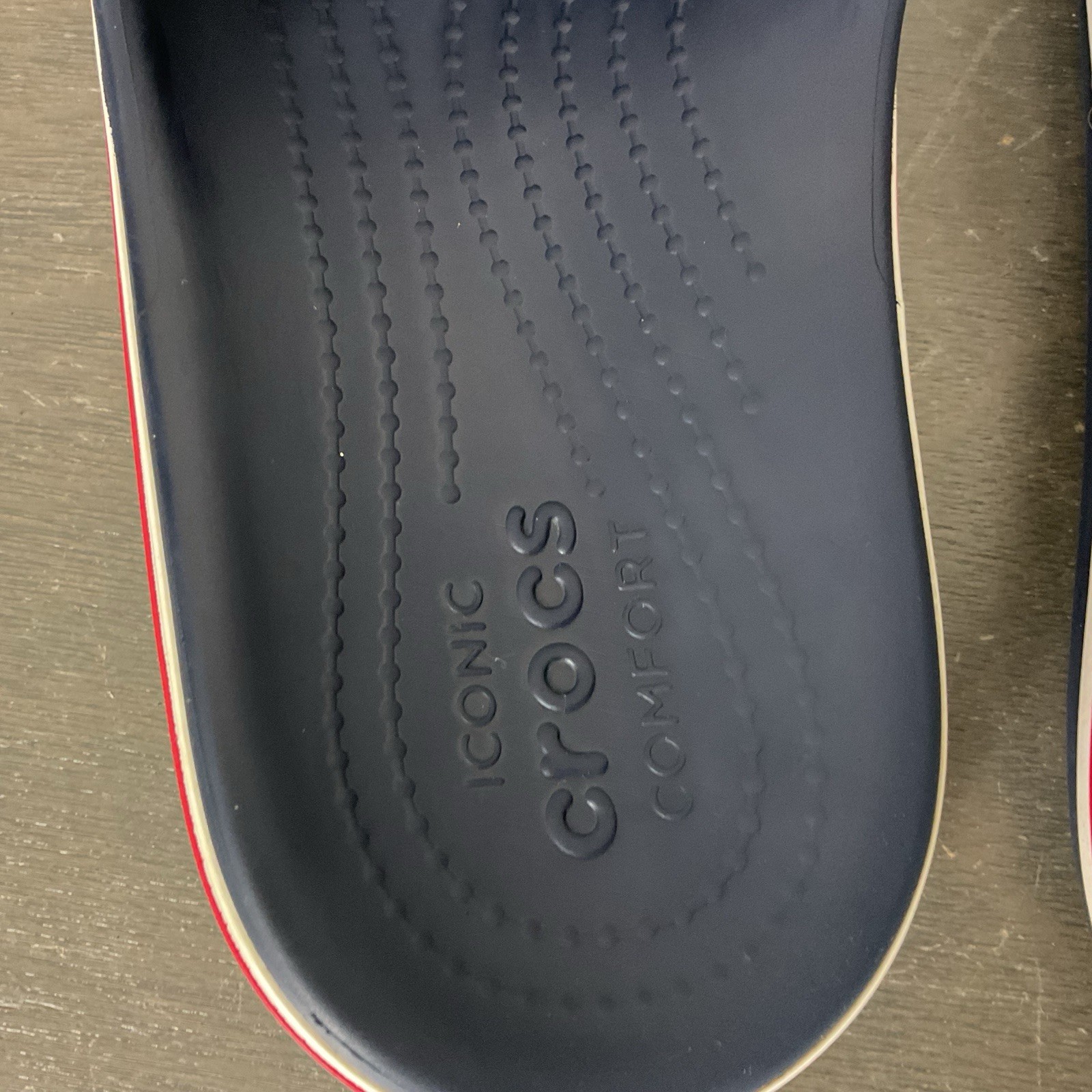 Crocs Slides Navy Blue With Red/White Bayaband Comfort Slip On Shoes US Sz 8/10