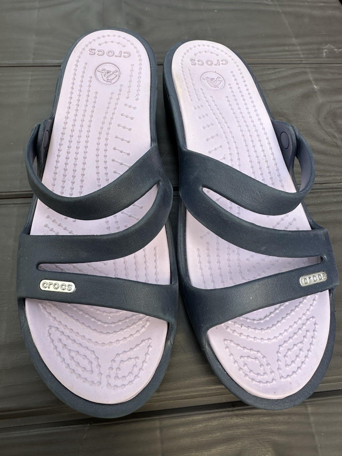 Crocs Patricia Strappy Sandals Slip-on Size Womens 9 Navy Blue Lavender