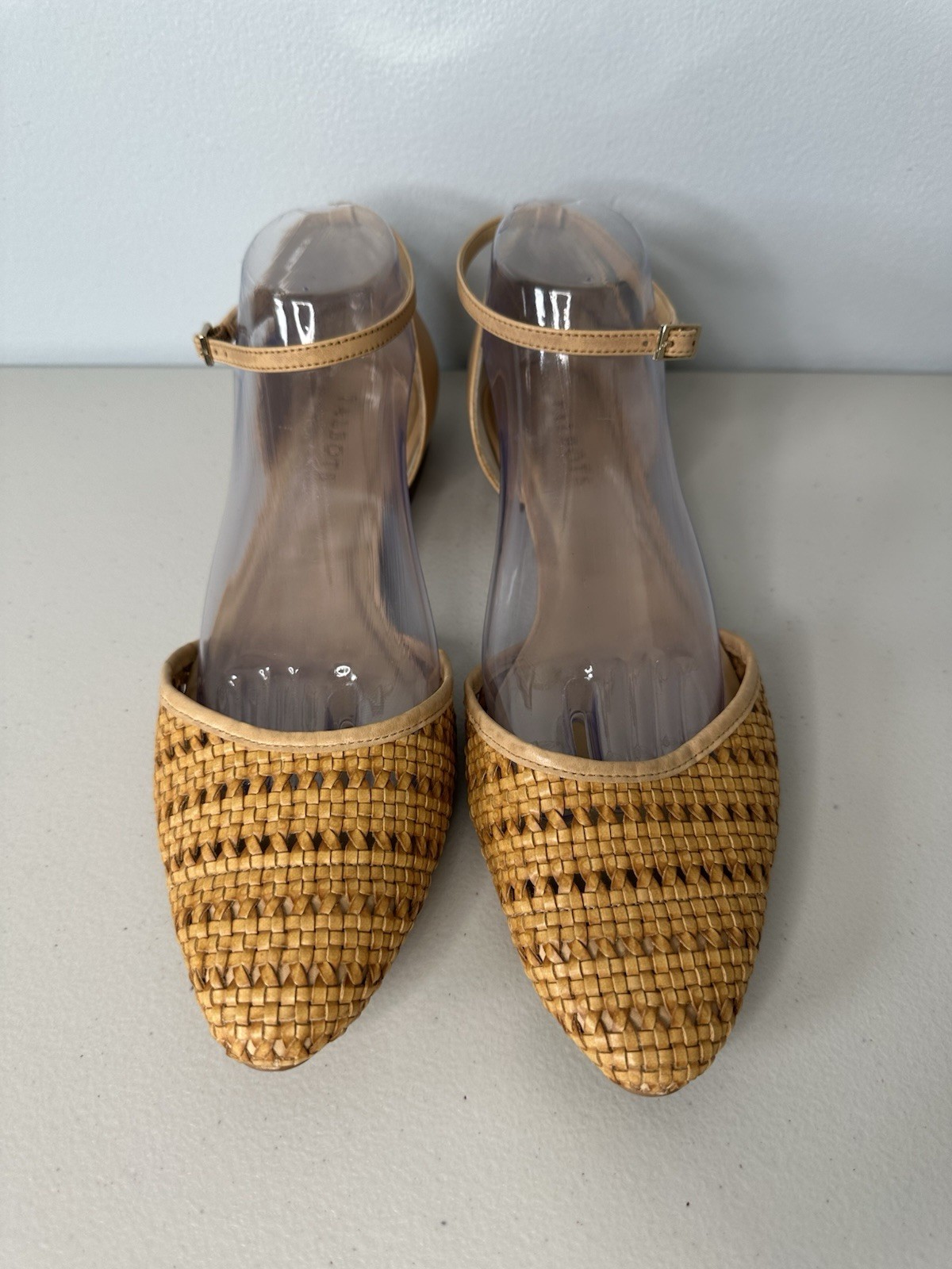 Talbots Woven Leather Flats Ankle Strap Womens Size 11 Brown Brazil Preppy Chic