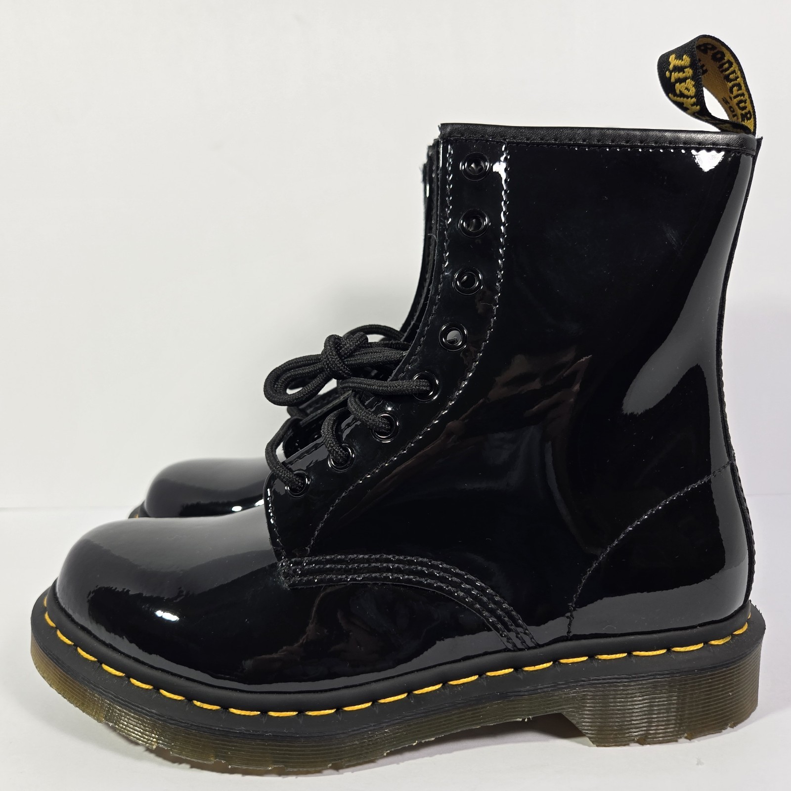 Dr. Doc Martens 1460 Womens Size 9 Patent Black Leather Boots 11821 Mens Size 8