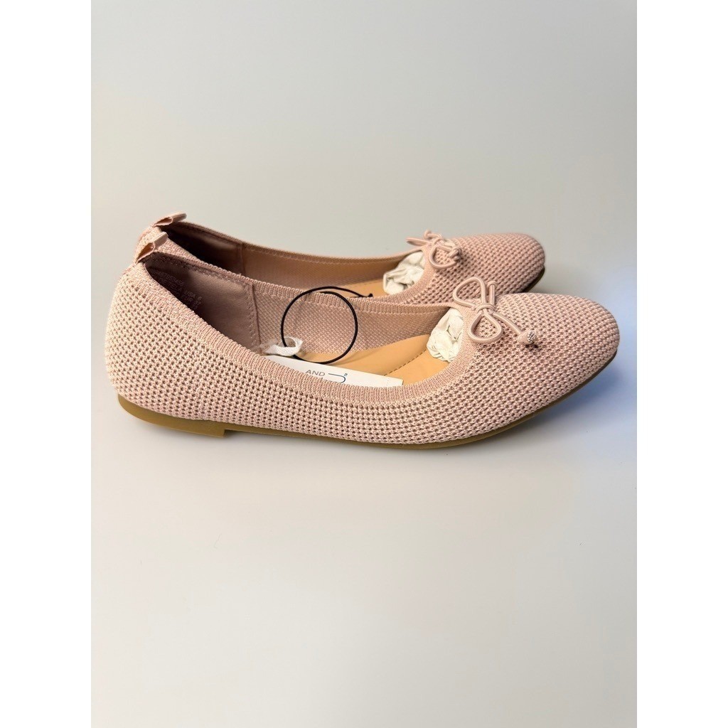 NEW Time & Tru Pink Knit Ballet Flats Bow Slip On Shoes Women’s Size 8 NIB
