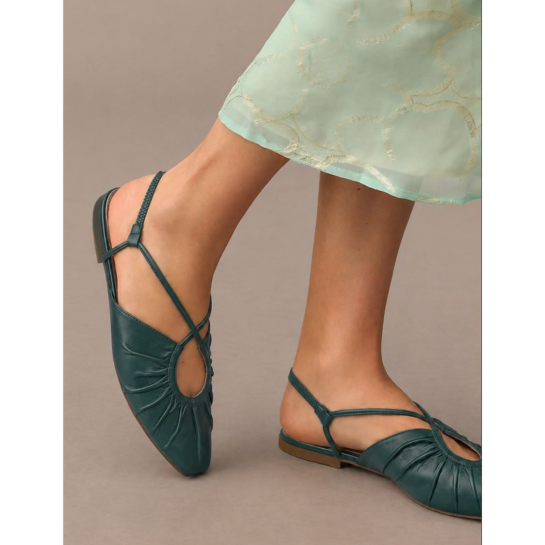 Anthropologie Maeve Strappy Flats in Emerald Green sz 40