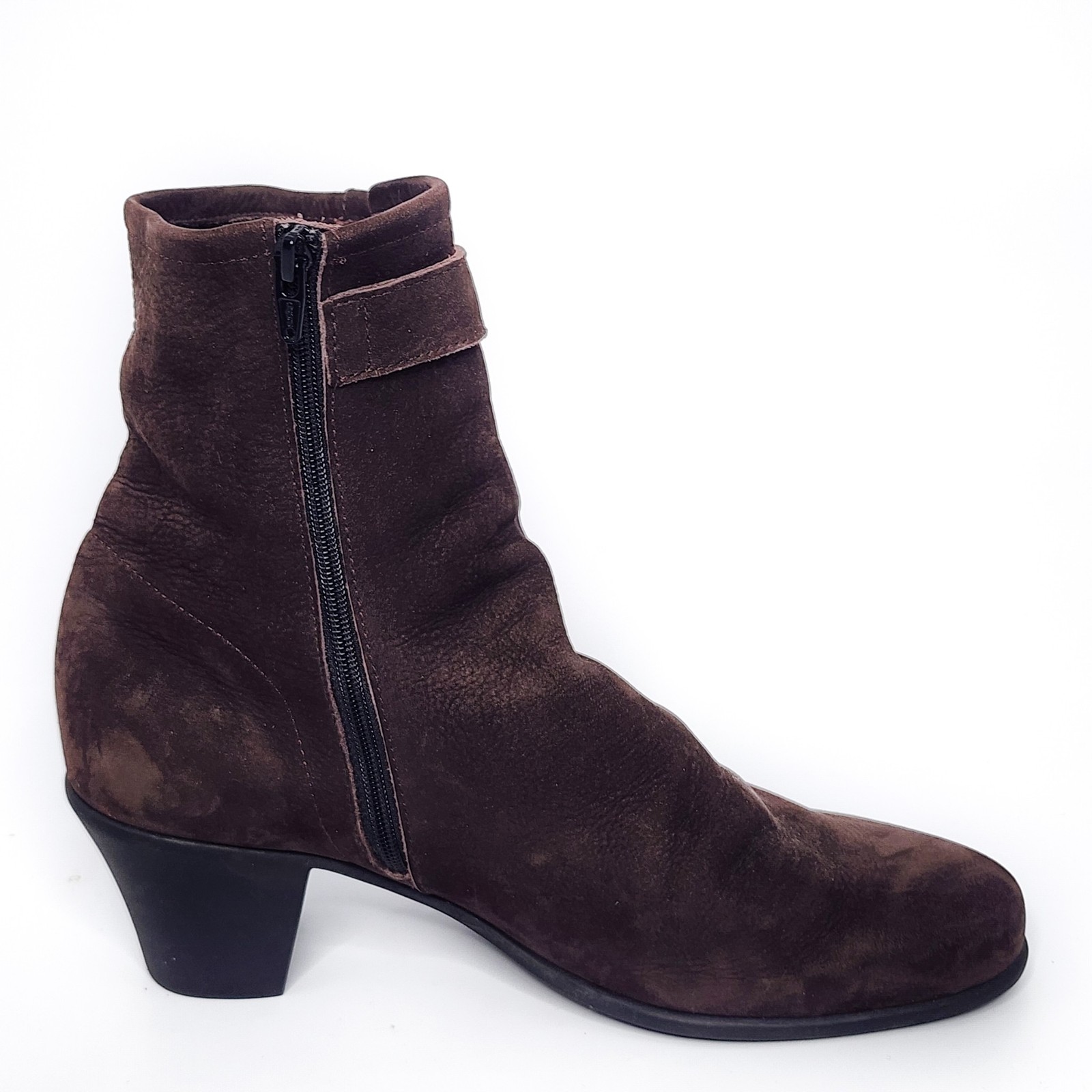 ARCHE Brown Nubuck Leather Ankle Bootie Zip Buckle Detail Size 39 8 8.5