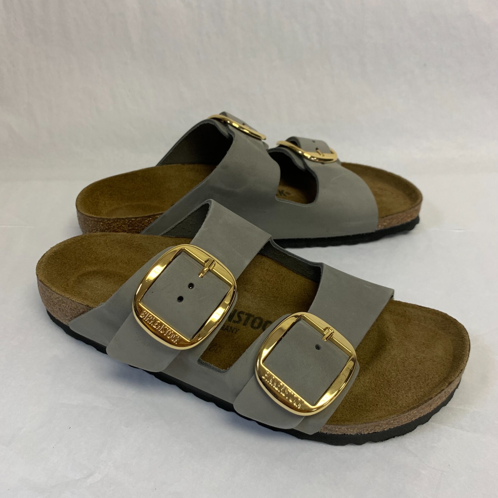 Birkenstock New w/ Box Arizona Dove Gray + Gold Big Buckle Nubuck N -Select Size