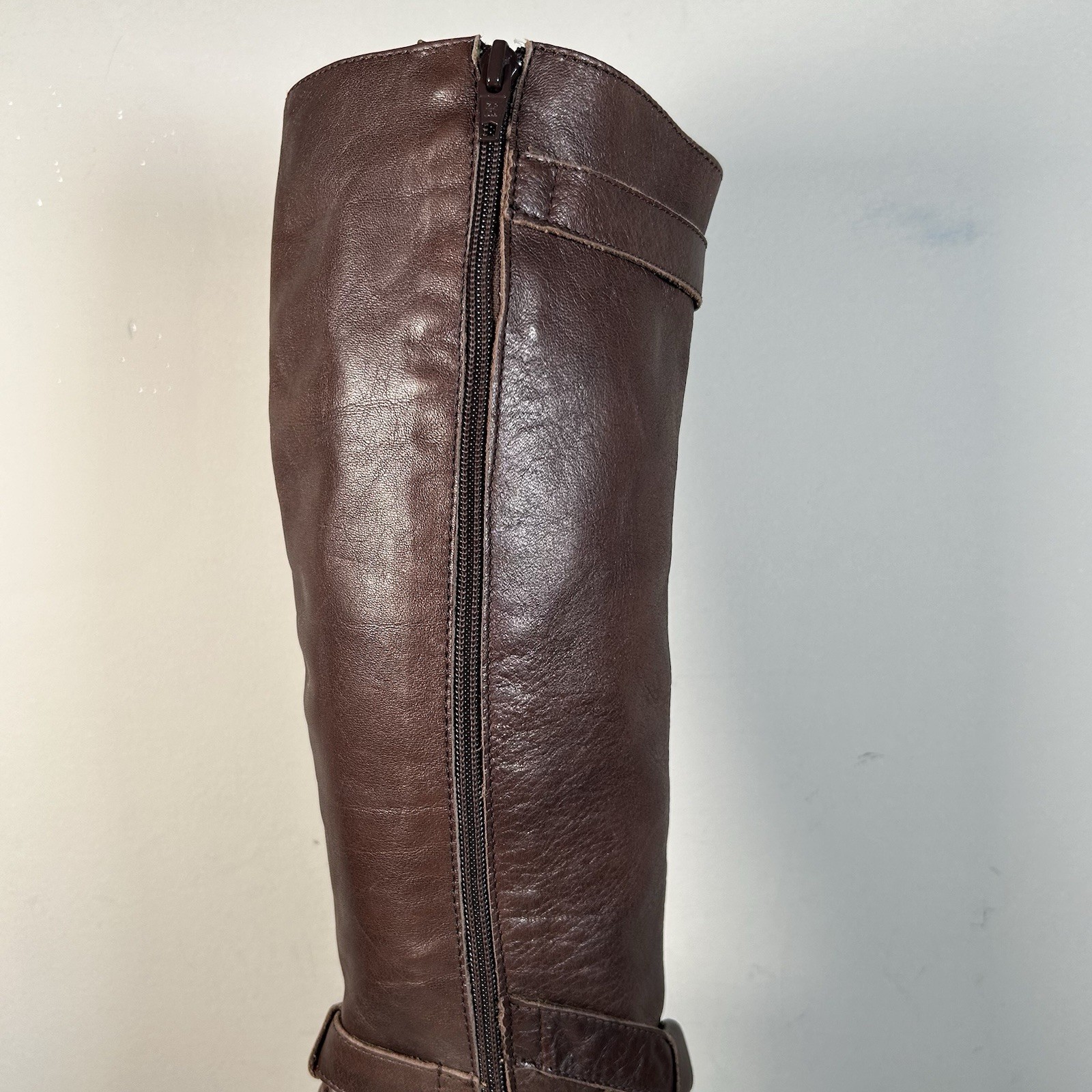 Miz Mooz Brown Brown Leather Moto Buckle Strap Hidden Wedge Boot Sz 8.5