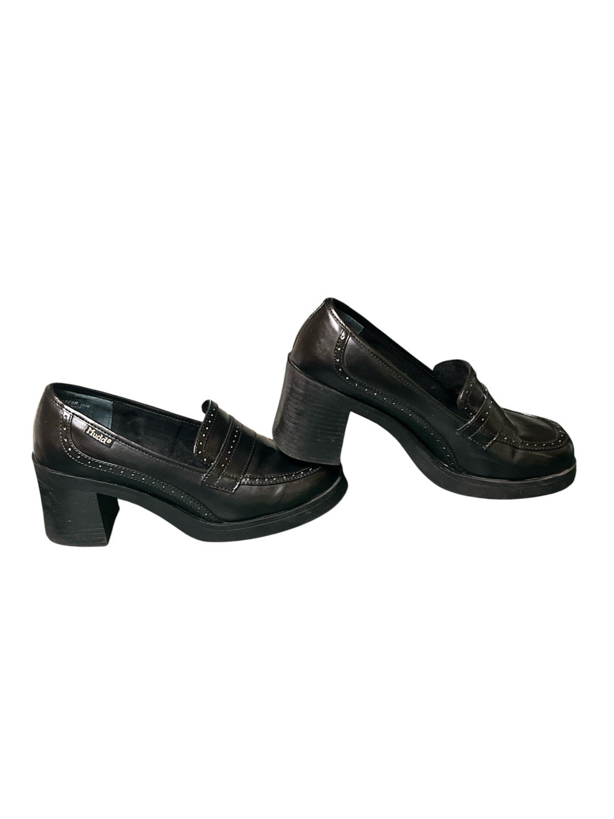 Vintage Y2K Mudd Black Platform Loafers Women’s Size 7.5 Chunky Heel Slip On
