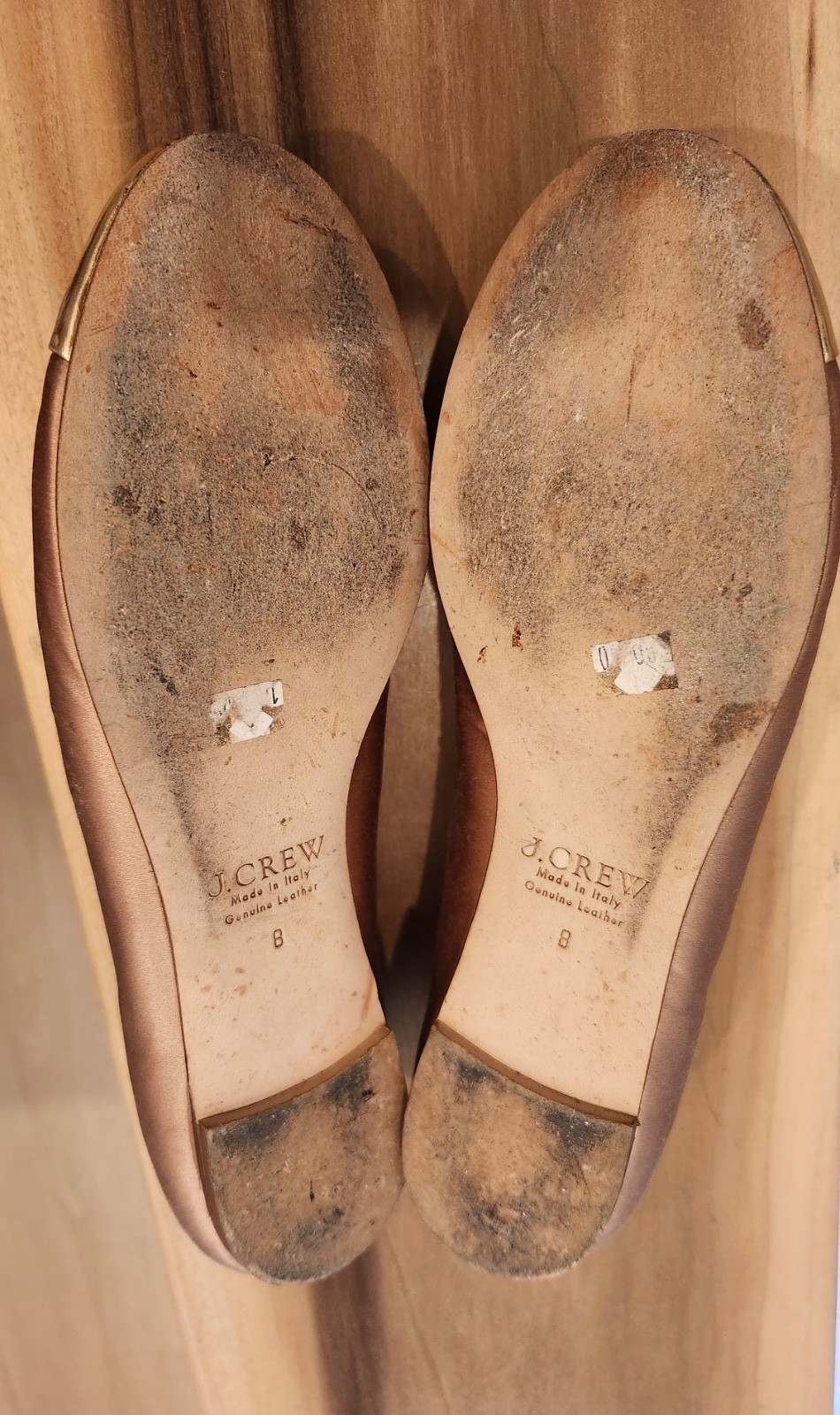 J. Crew Gold Rhinestone Brooch Embellished Silk Leather Ballet Flats Size 8 M