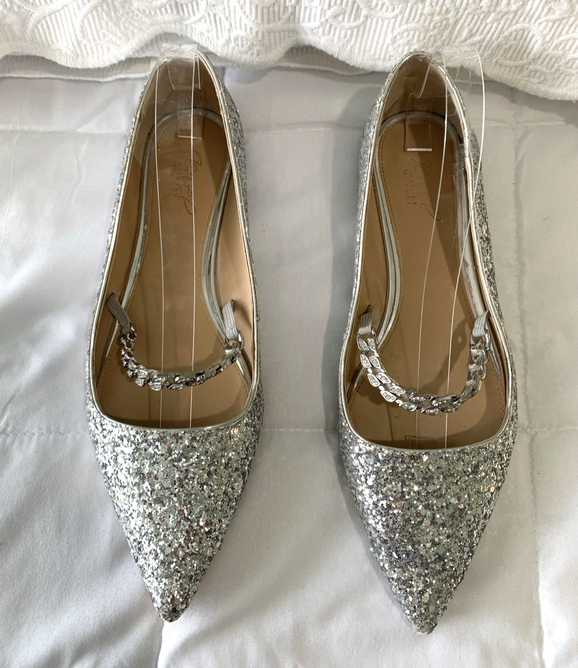 Jewel Badgley Michka Shoes Womens 8.5 Silver Glitter Jaclyn Pointed Toe Wedding