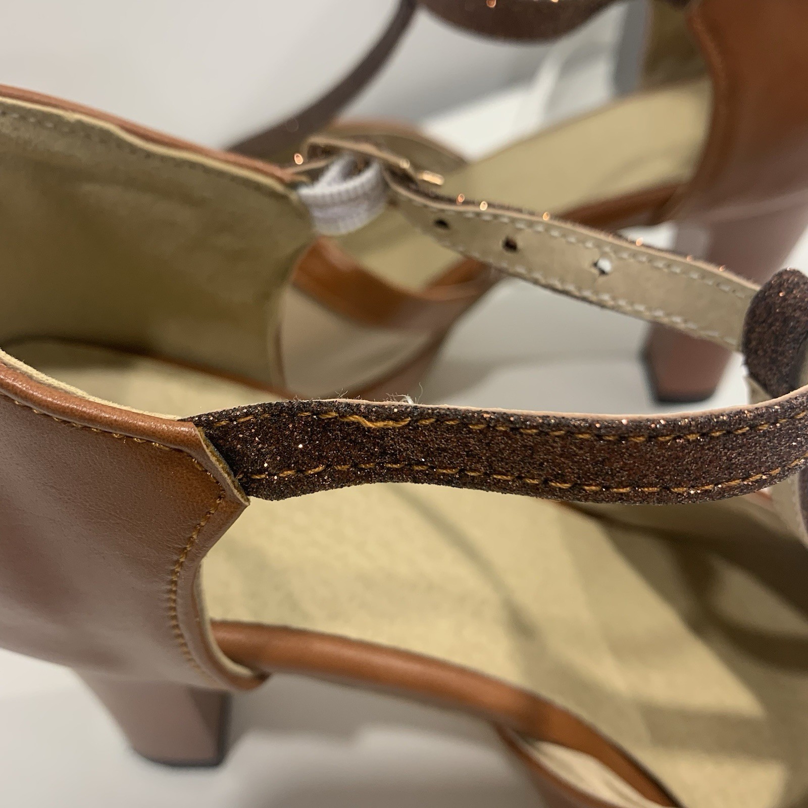 Chic Mary Jane Ankle Strap Block Heel Shoes Brown Women’s EU 38 US 7.5-8 Sparkle