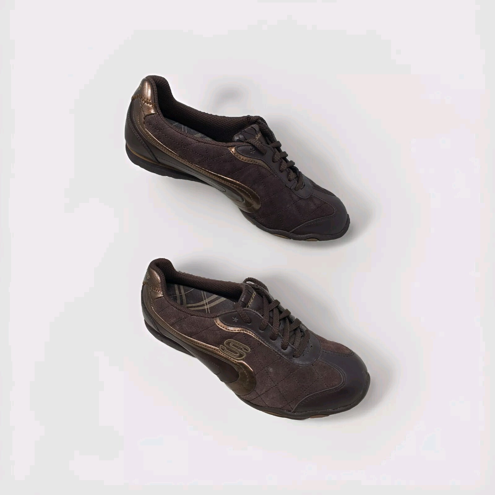 SKECHERS Womens SHOES Sz 7 Athletic Stretch leather Synthetic 21853 Brown