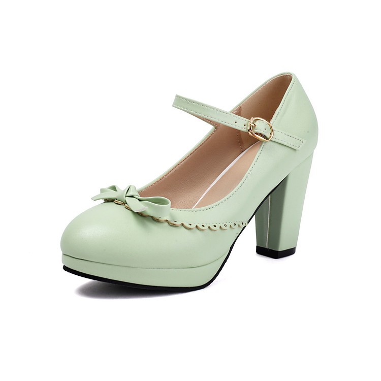 Women’s Block Heel Buckle Bow Mary Jane Casual Pump Sweet Ankle Strap Work Shoes