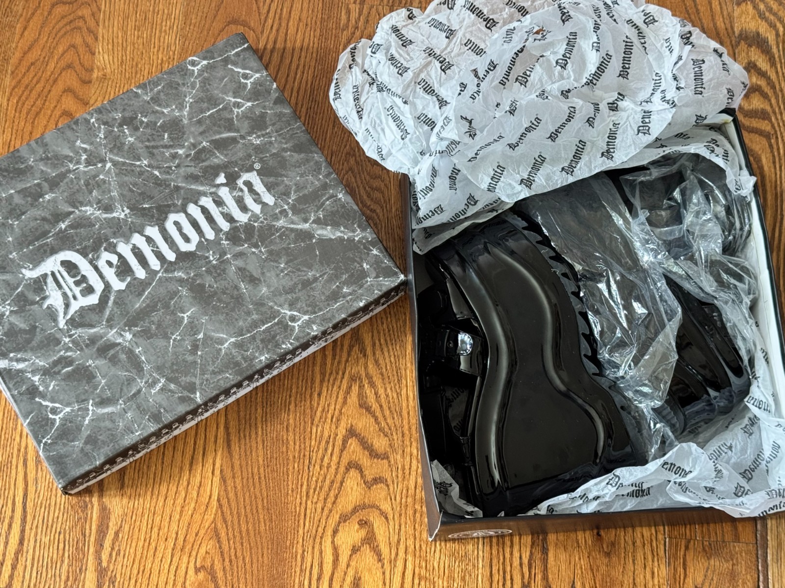 Demonia WAVE-13 Black Patent Platform Sandals | Goth Y2K | Size 9