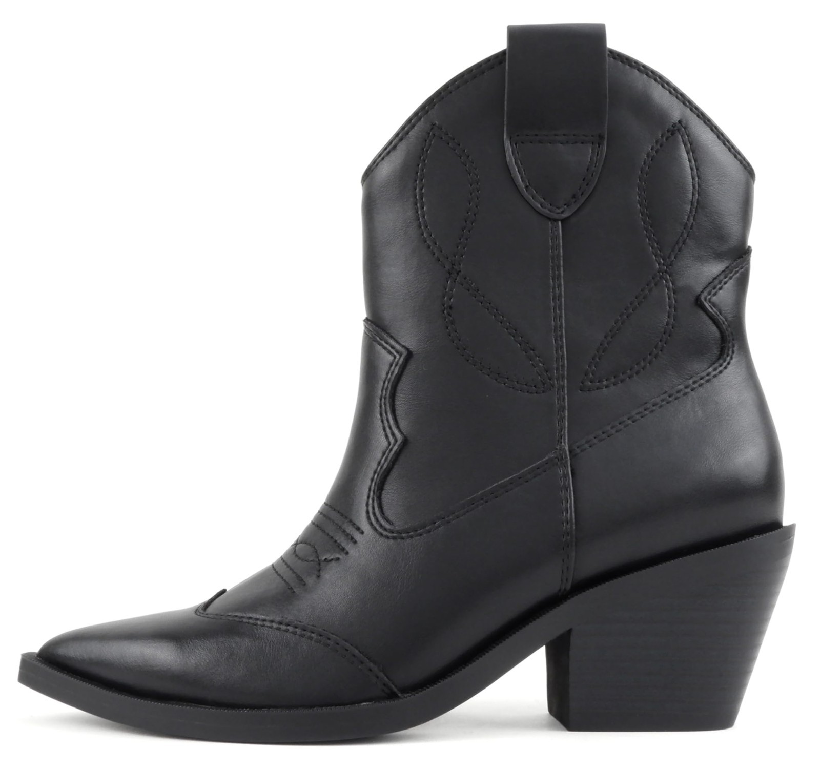 Soda Women Ankle Boots Western Cowboy Block Heel Stitched Booties INCITY Black