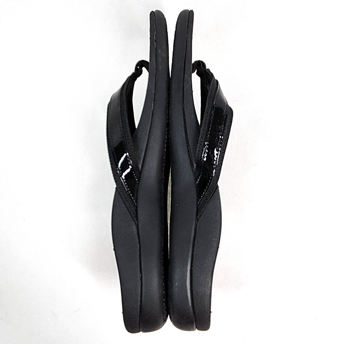 Vionic Tide II Flip Flop Sandal Women 12? Black Patent Leather Orthoheel Comfort