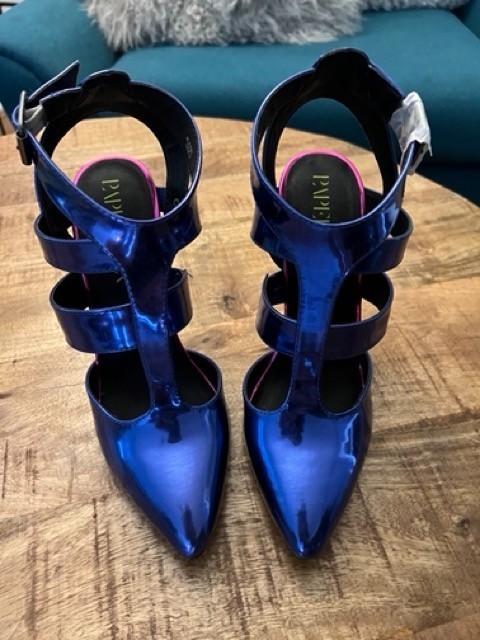 Paper Fox NIB Electric Blue with Fuchsia Heel Sandals High Heels Size 8.5