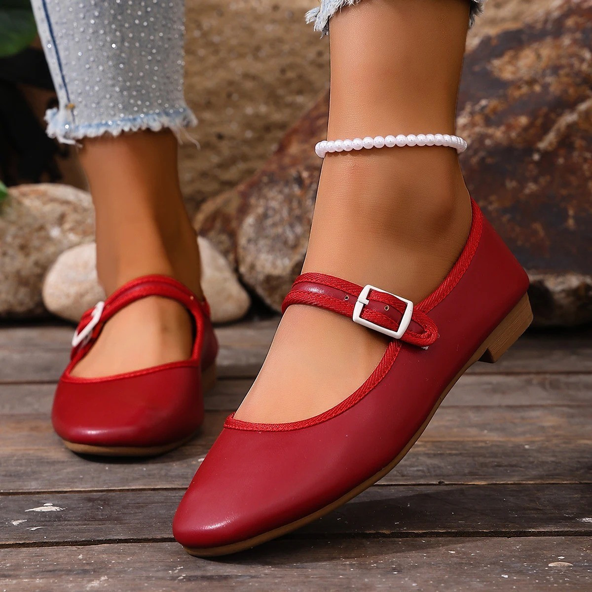 Women’S round Toe Buckle Low Heel Casual Shoes Elegant Fashion Comfortable