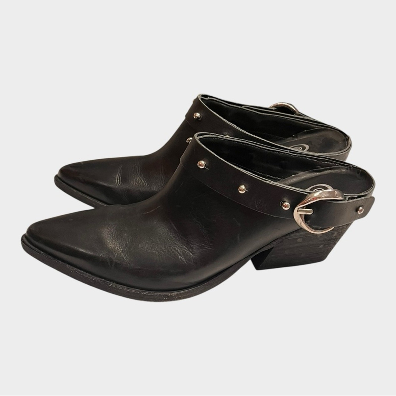 GOLO Woody Noir Black Leather Women’s Shoes Mule Booties Size 9 studded western