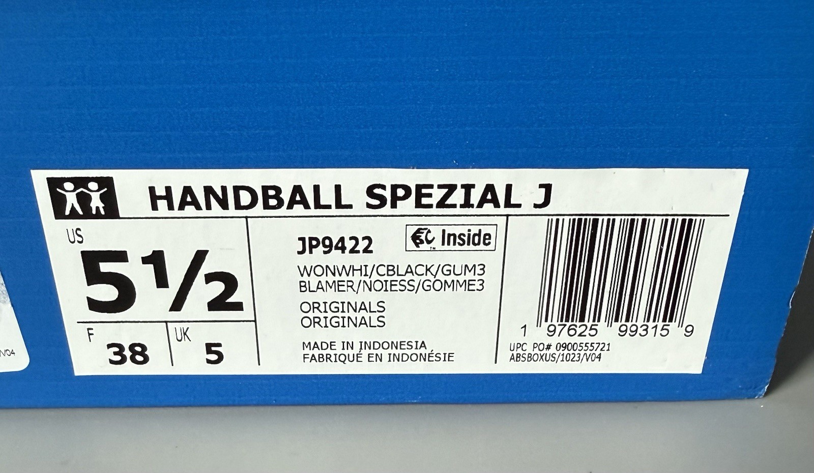Adidas Handball Spezial J Sneakers Beige/White/Black/Gum Women 5.5 — New w/ Box