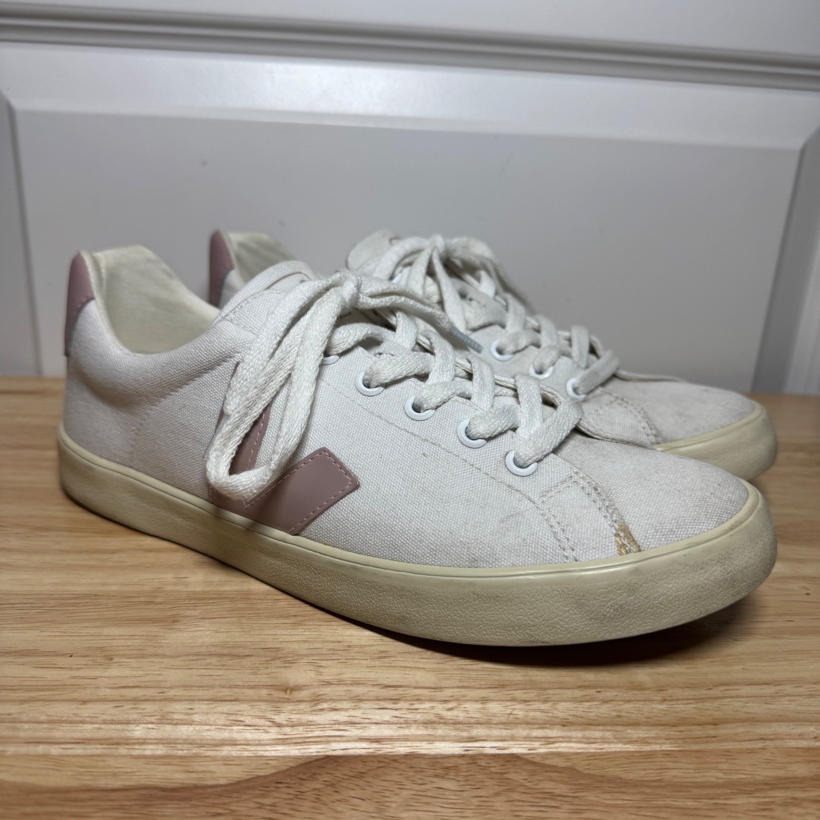 Veja Esplar Canvas Sneakers Women 8 White Petale Pink Shoes Made in Brazil