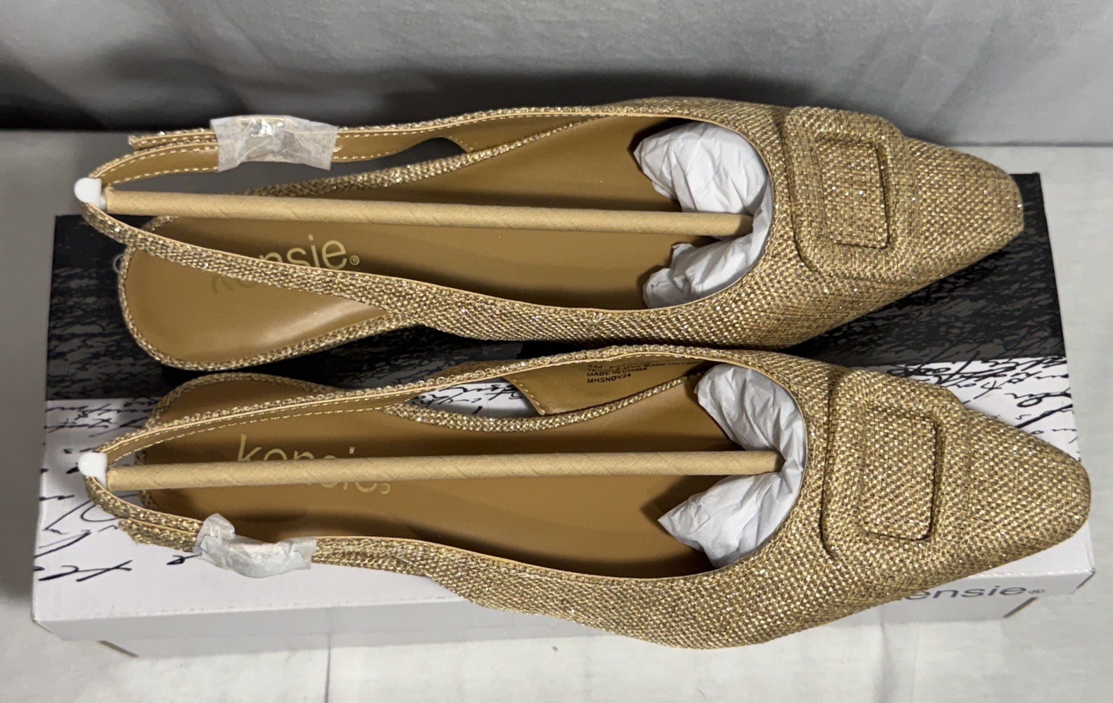 NEW NIB Kensie Poppi Slingback Flats Womens Size 8 Dark Natural Sparkle Shoes