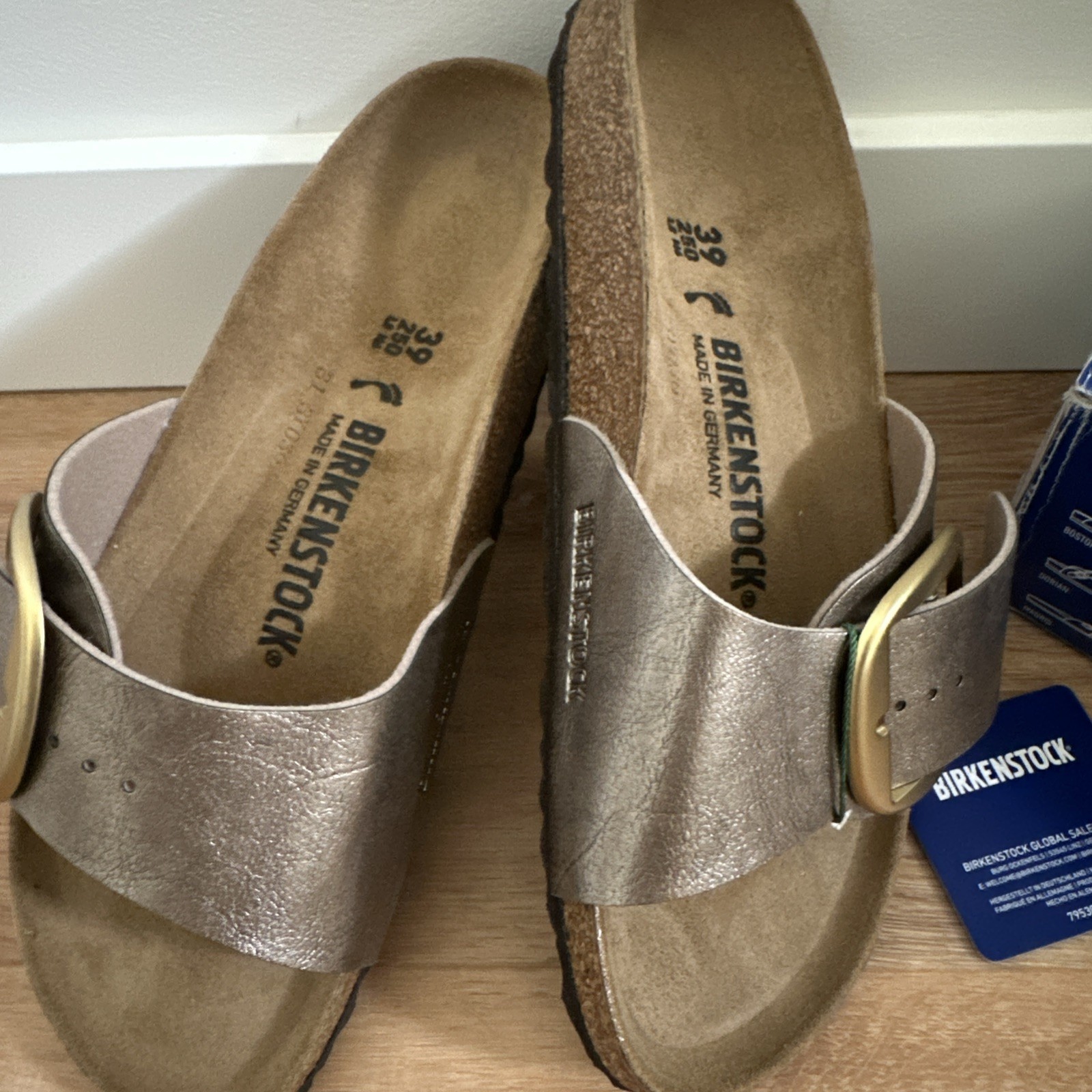 Birkenstock Madrid Big Buckle Women 39 Graceful Taupe Metallic Slide Sandal