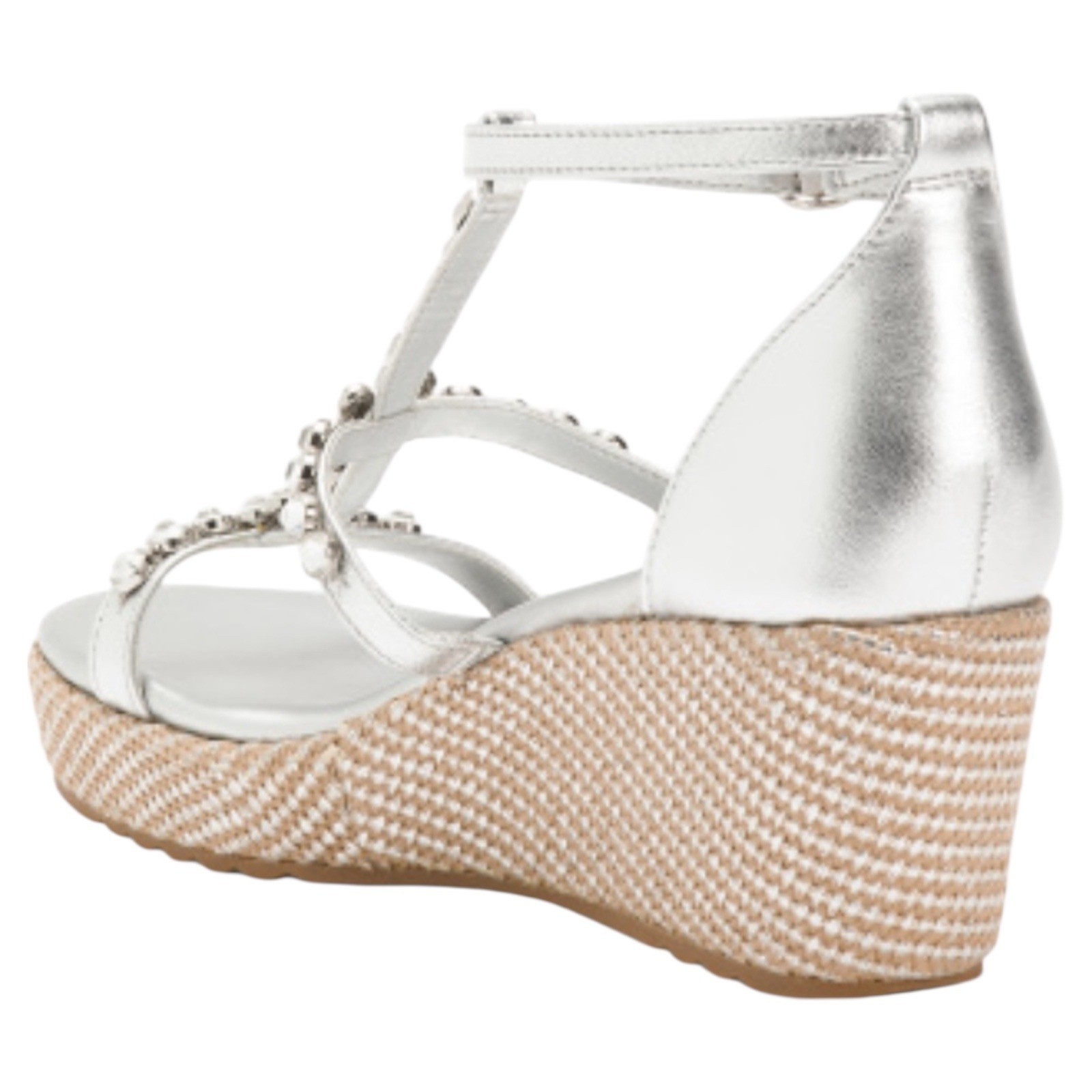 New Naturalizer Serena Silver Metallic Rhinestone Espadrille Wedge Sandal Sz 13