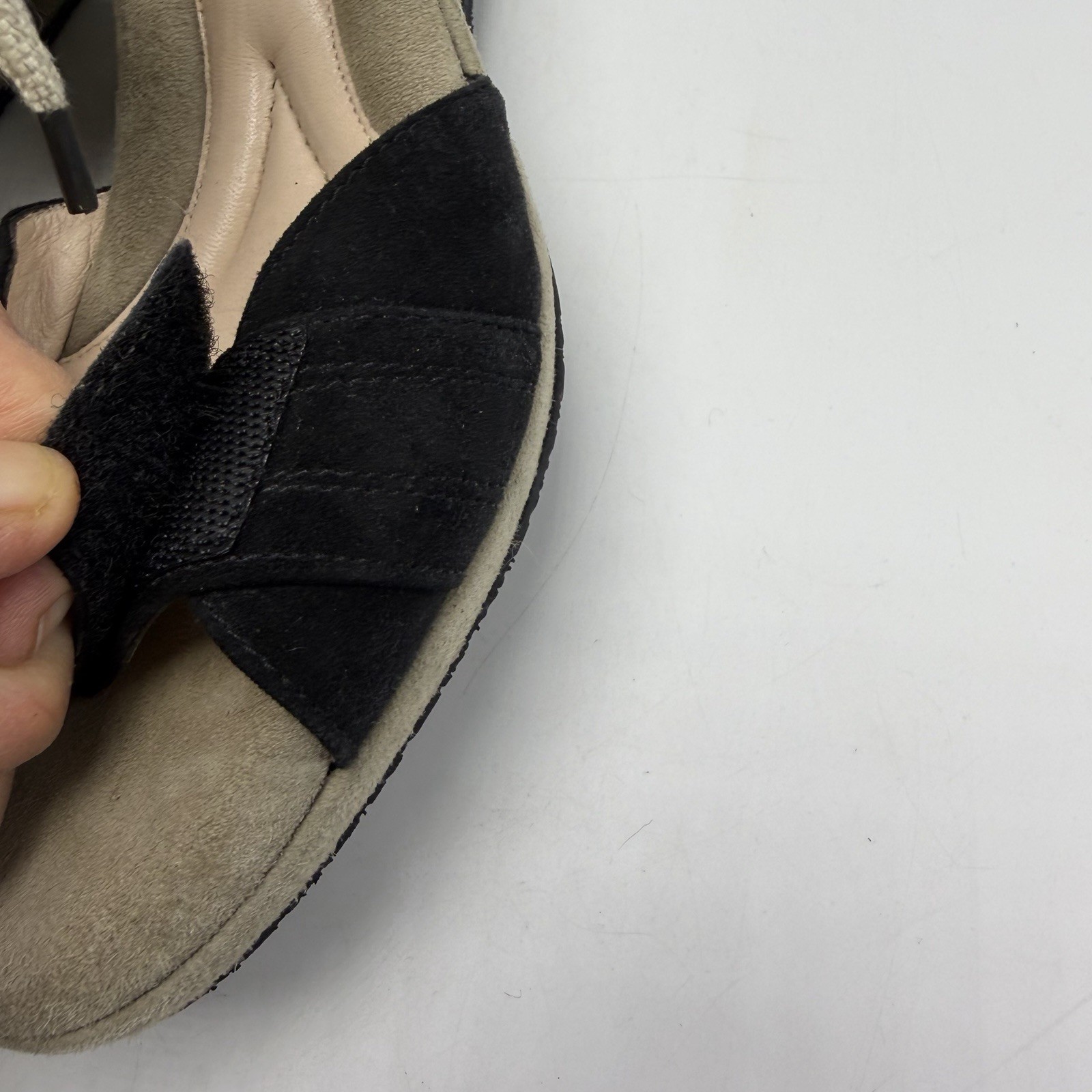 Beautifeel Wedge Sandals Womens 9 Black Suede Leather Tie EU 40 Israel Read