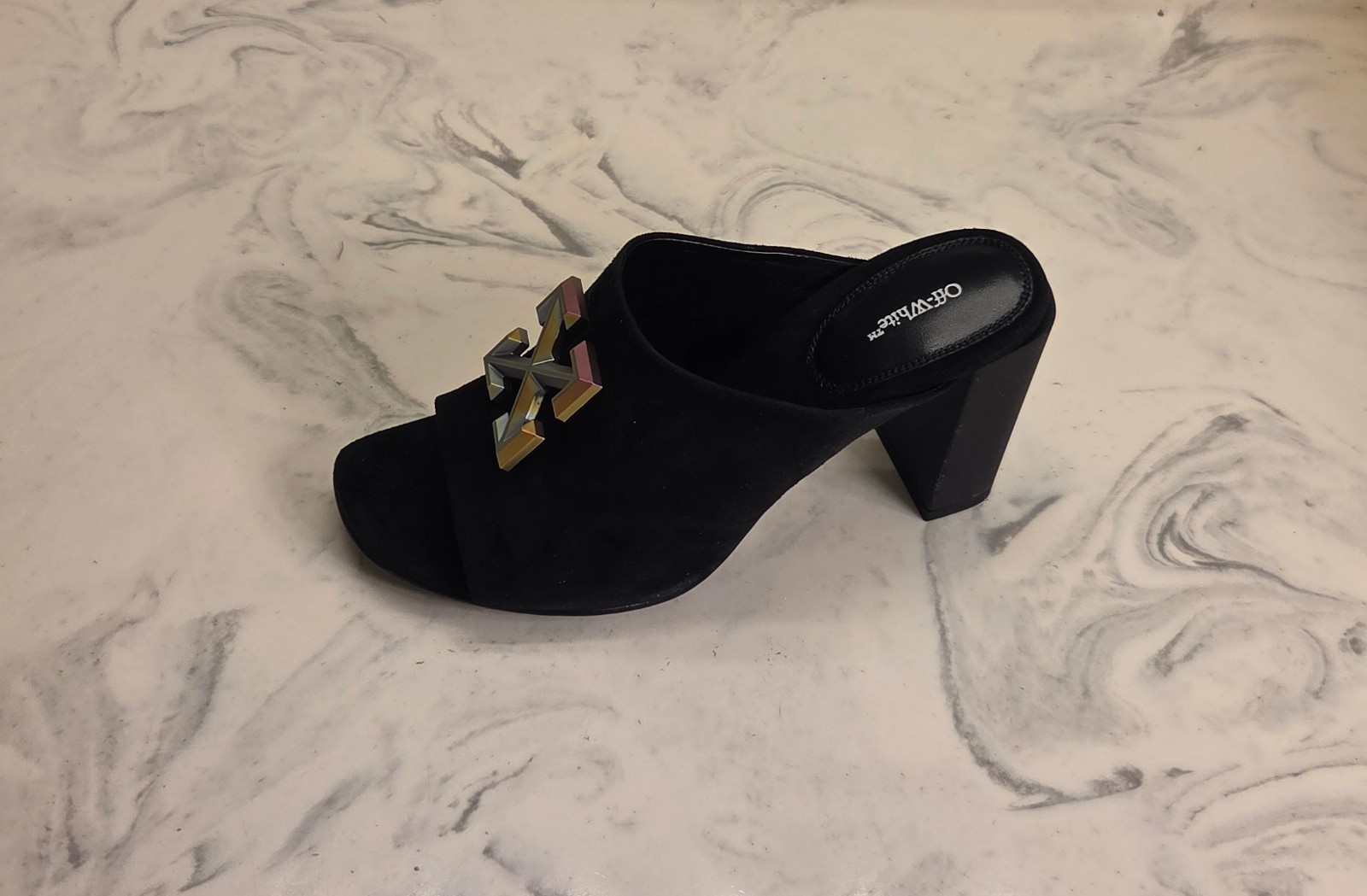 New! Off-White ‘Arrows Sabot’ Sandals Black Suede Womens 6 US 36 Eur. MSRP $900