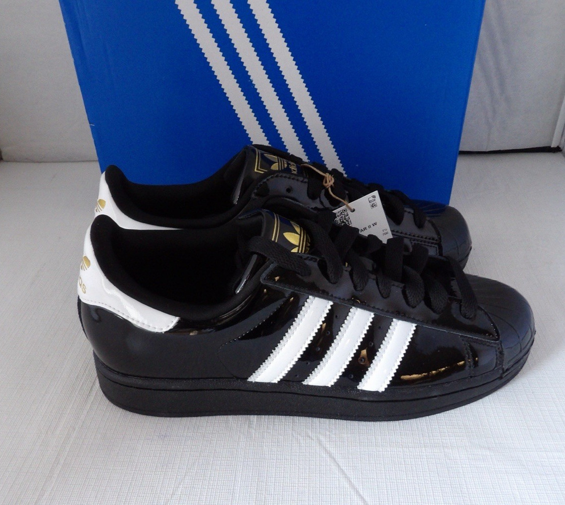 NWOB Authentic ADIDAS SUPERSTAR II Black, White Patent Leather Women’s Size 9 M