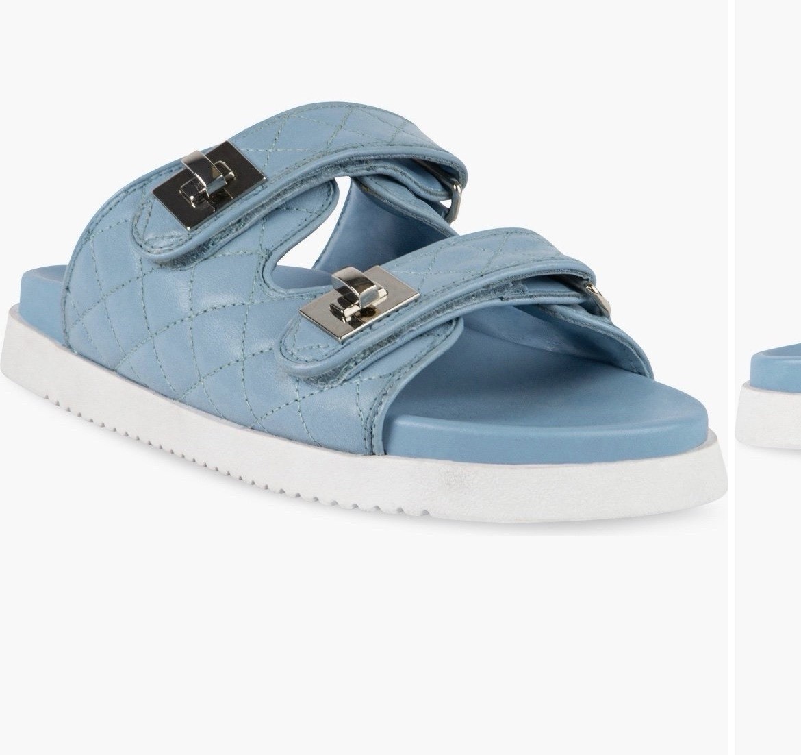 Steve Madden Women’s Quilted Leather Double Strap Buckle Slide Sandals 8 Blue
