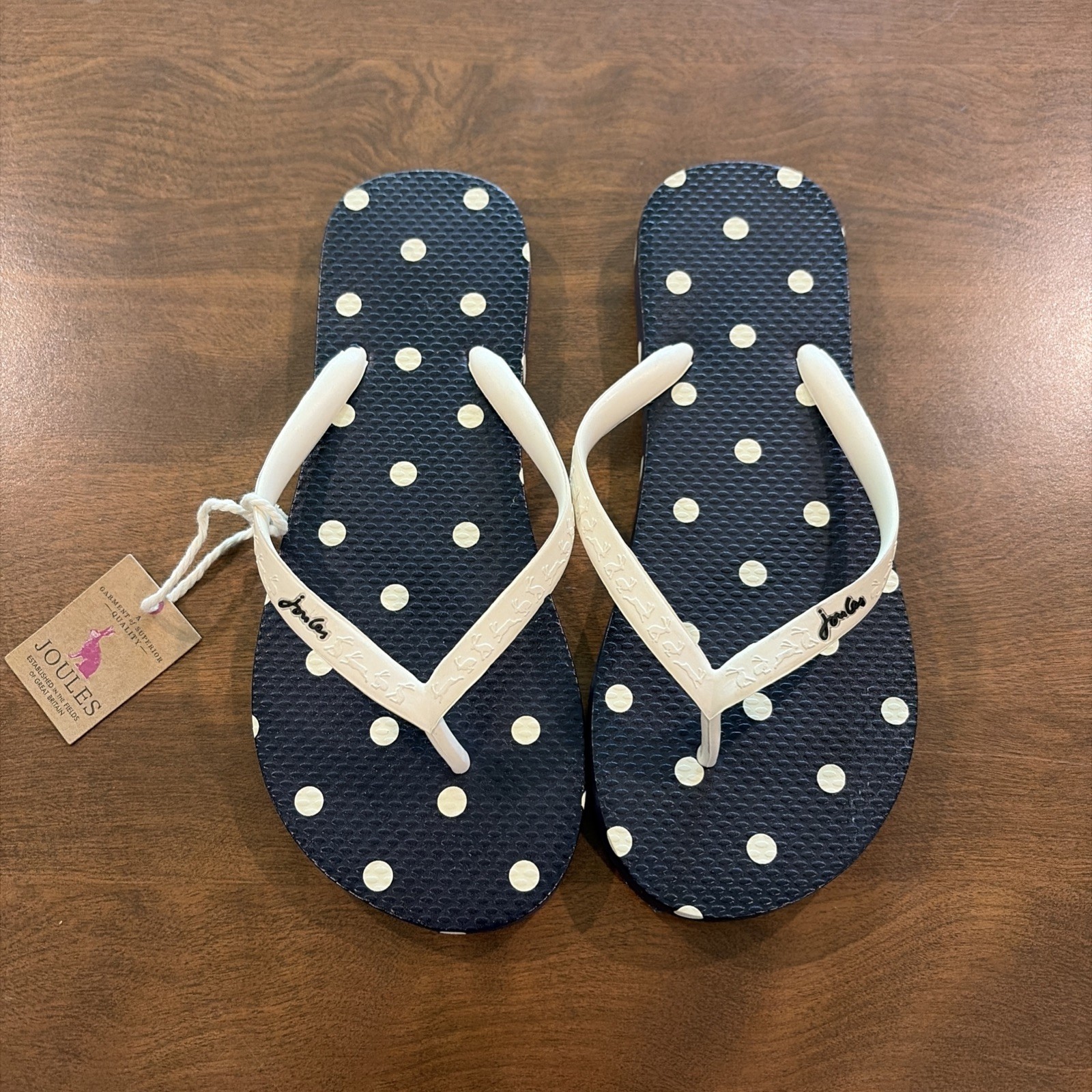 Joules Women’s Flip Flops – Navy & White Polka Dot – EU 37 Size 6