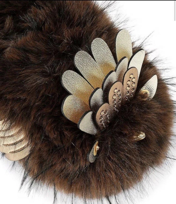 Kurt Geiger London-Eagle Fluff Faux Fur Bedazzled Brown/Gold Slippers, 8/9 New