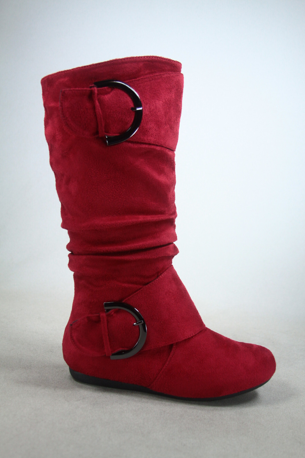 Women’s Flat Heel Buckle Side Zip Wide Calf Mid Calf Round Toe Boots Shoes NEW