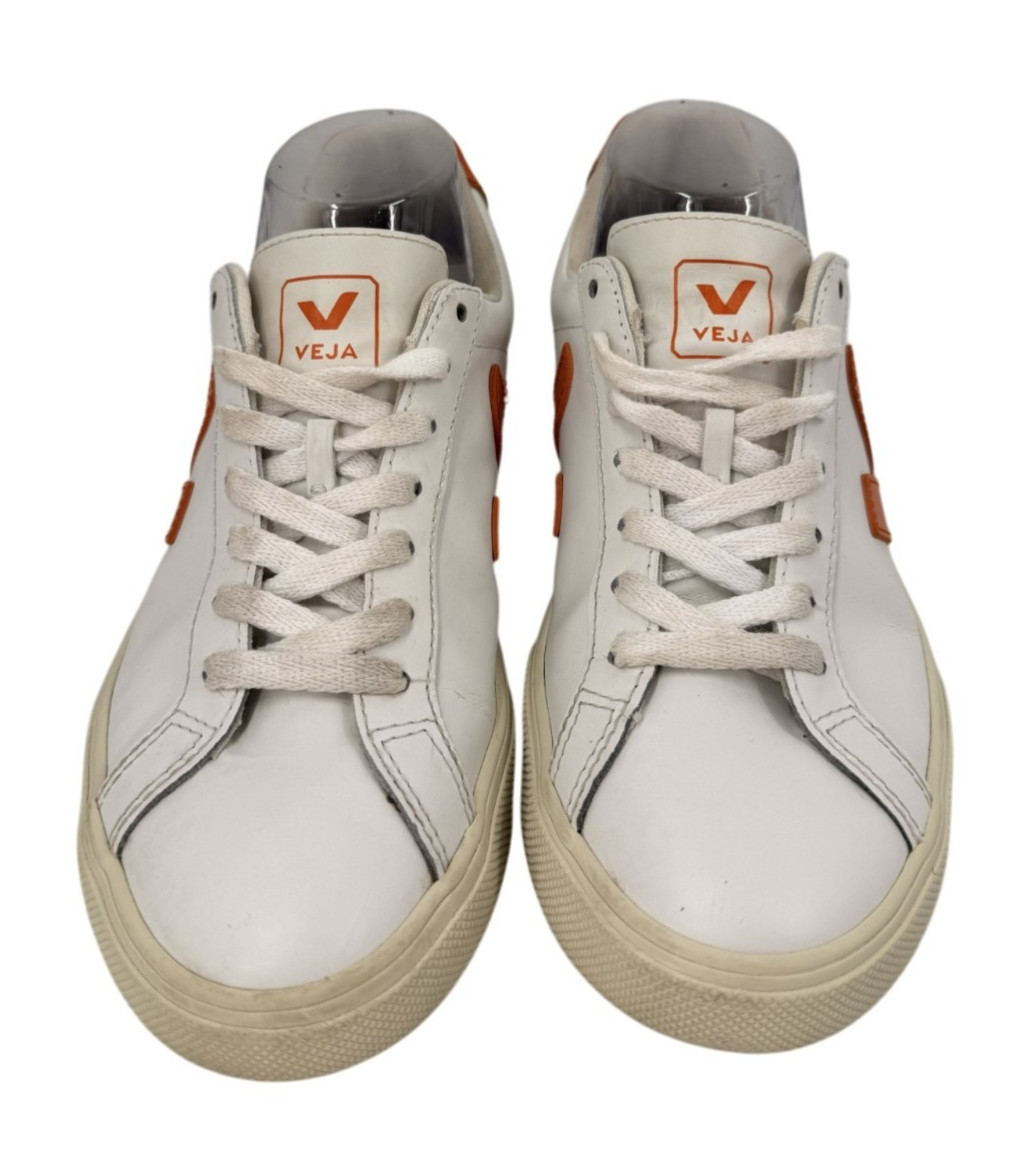 Veja Esplar Women Size 7 EU 38 White Fury Orange Leather Logo Sneakers Shoes