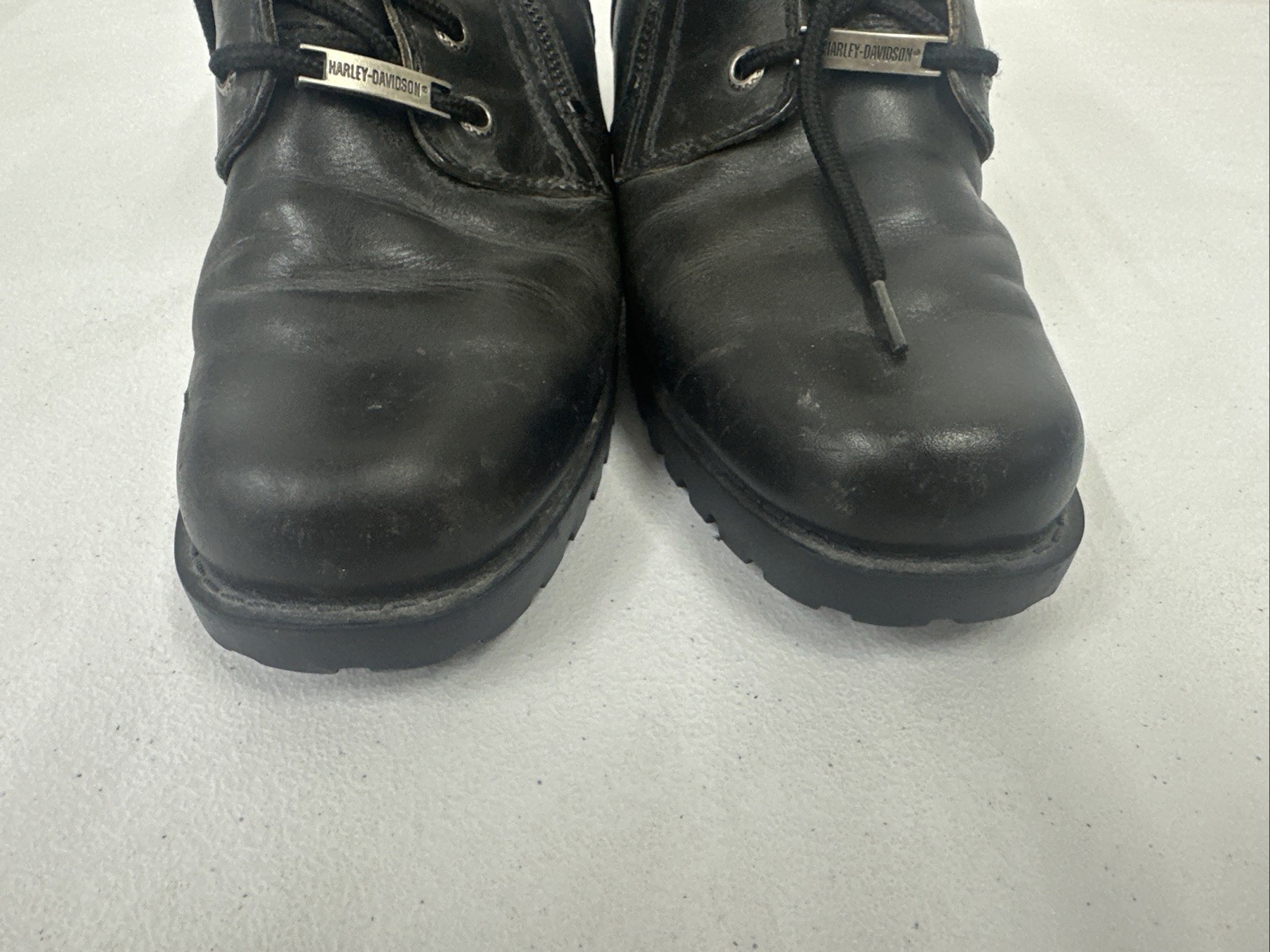 Harley Davidson Boot Womens 6.5 Black Block Heel Zipper Moto Leather Goth Grunge